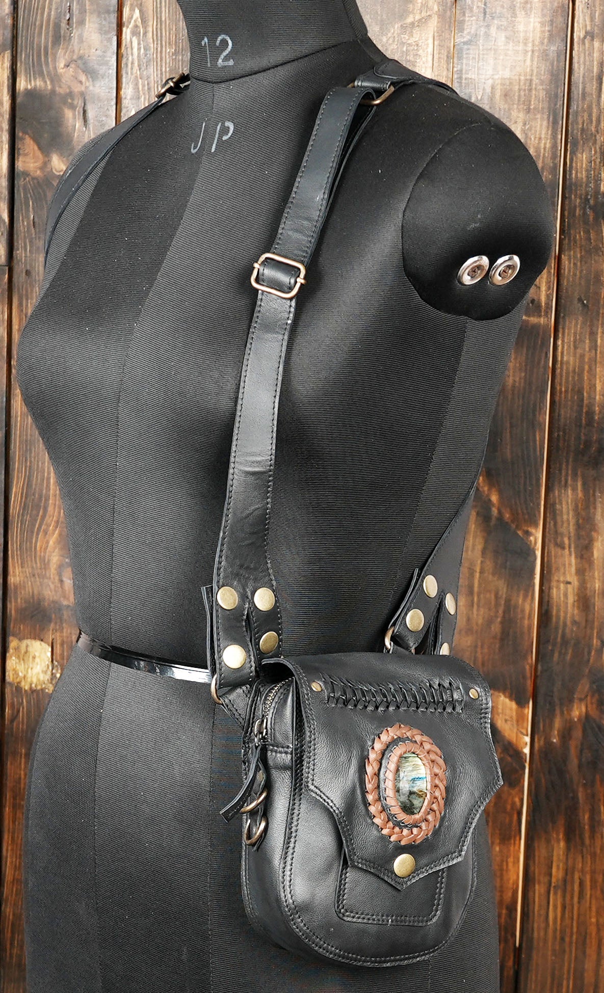 Steampunk cosplay leather holster with gemstone centerpiece