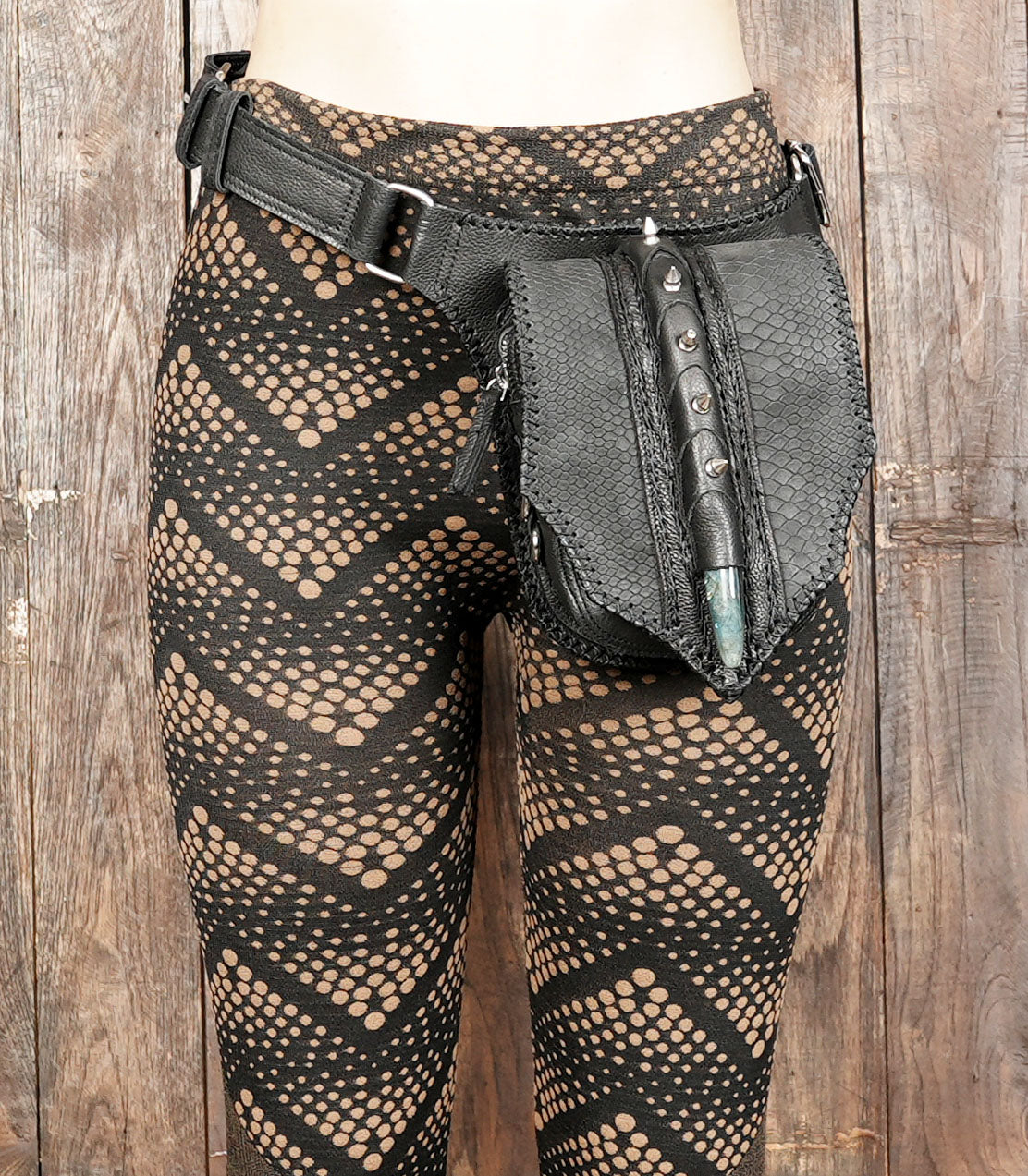 Handmade leather waist belt with bold decorative design