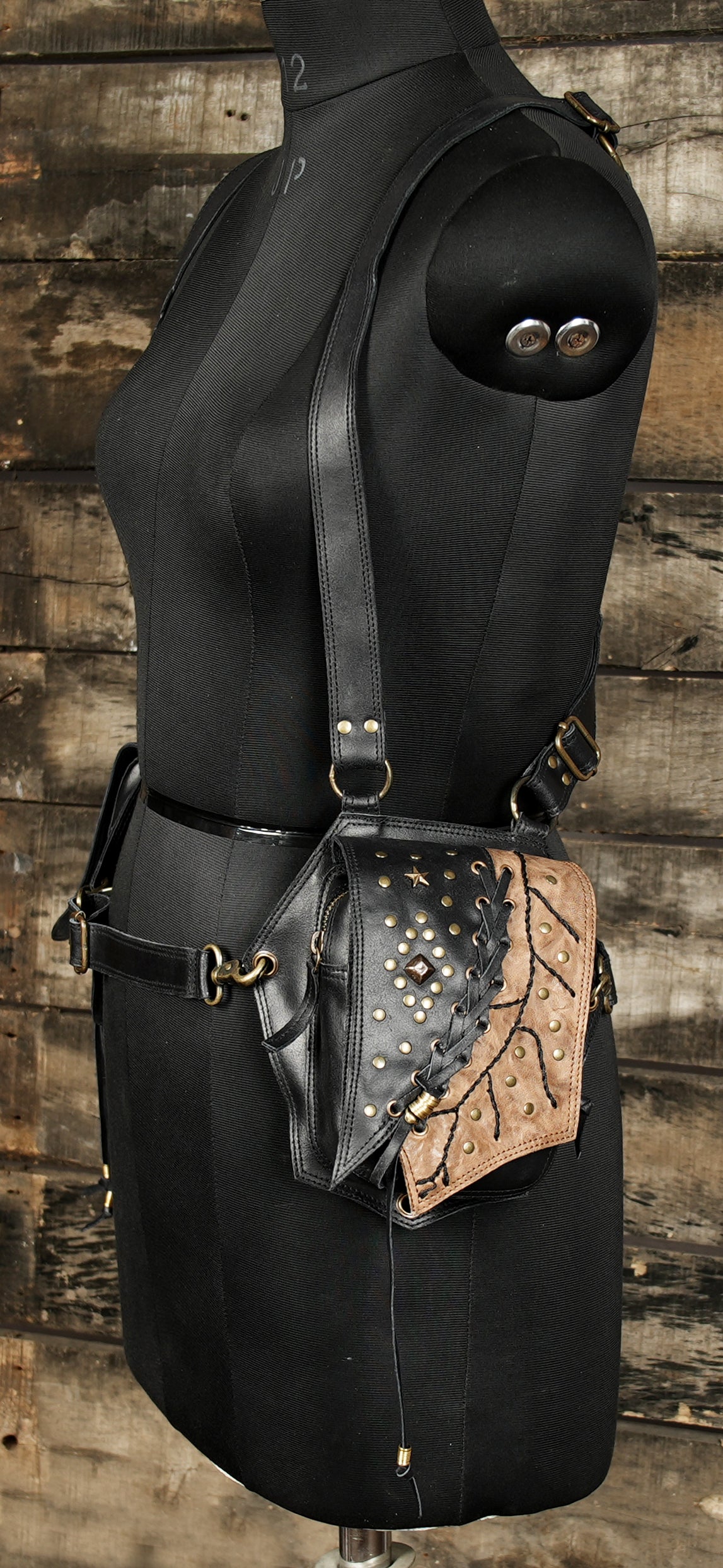 Handcrafted Dual Pouch Leather Holster Harness || Steampunk Style Adjustable Leather Utility Holster (LT-AB-HLS-6060)