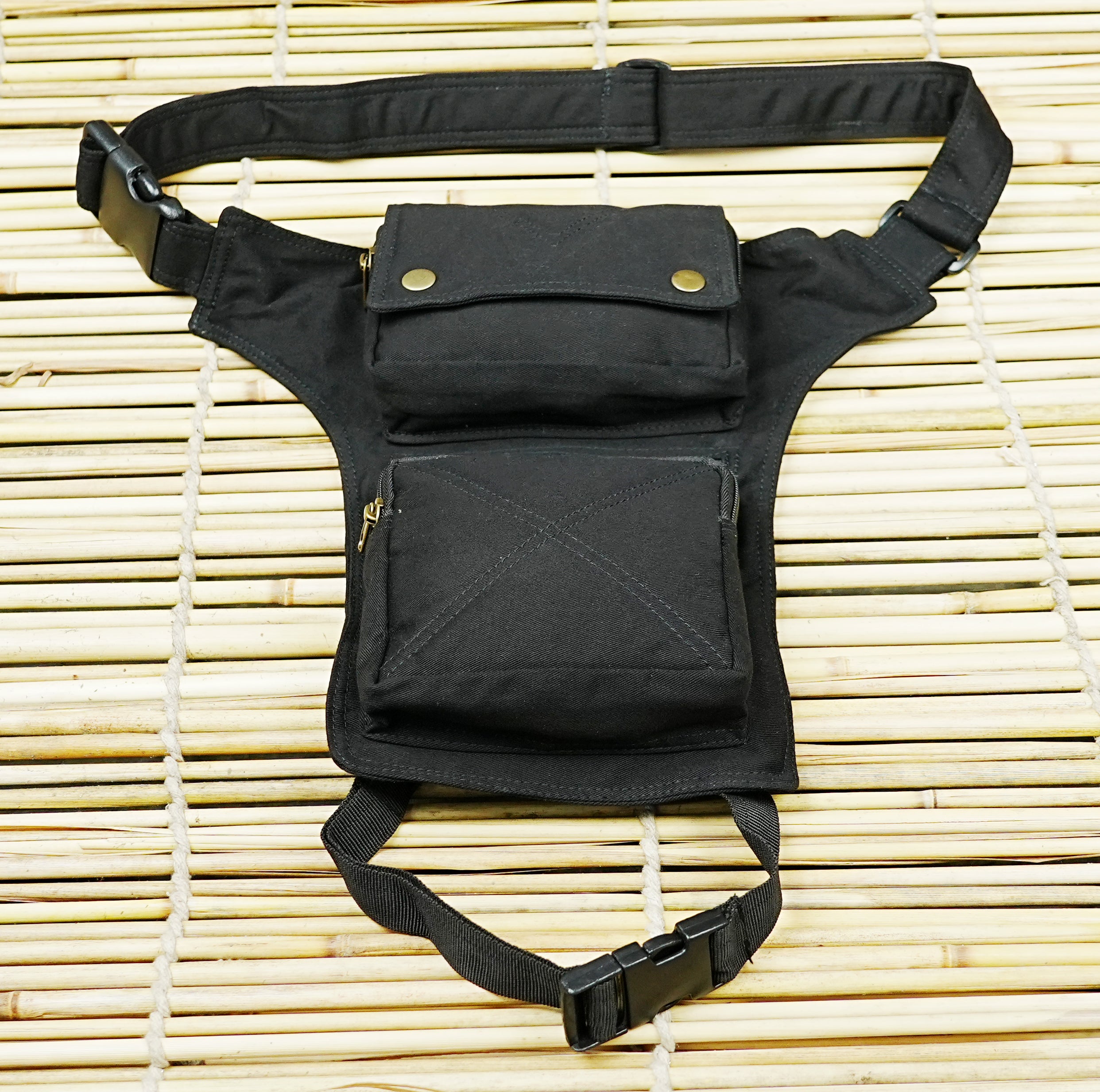Black hip holster bag with two secure pockets