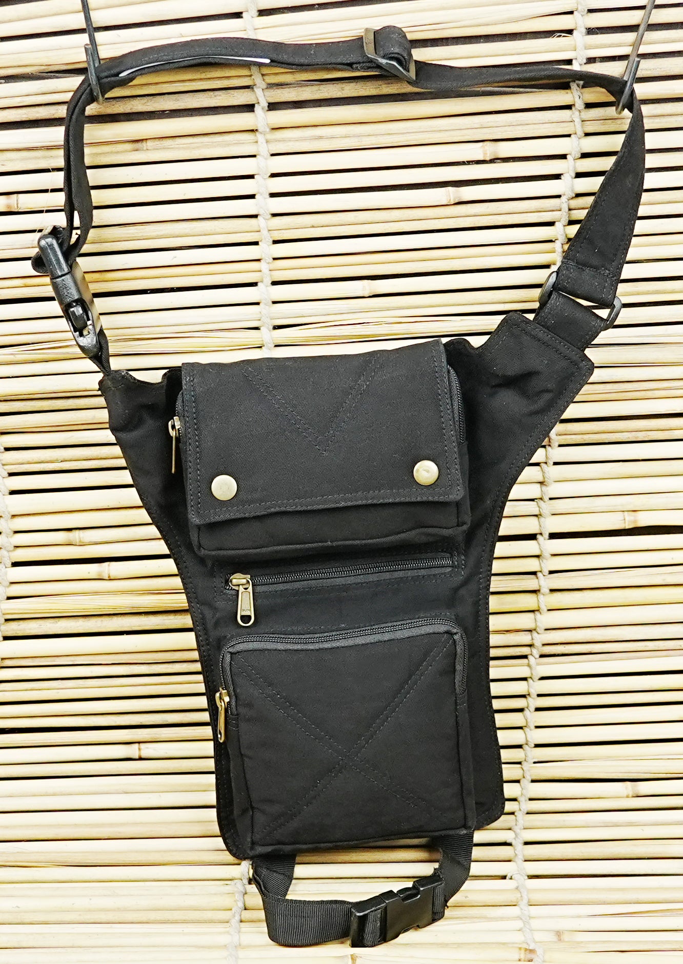 Steampunk style leg holster bag in black canvas