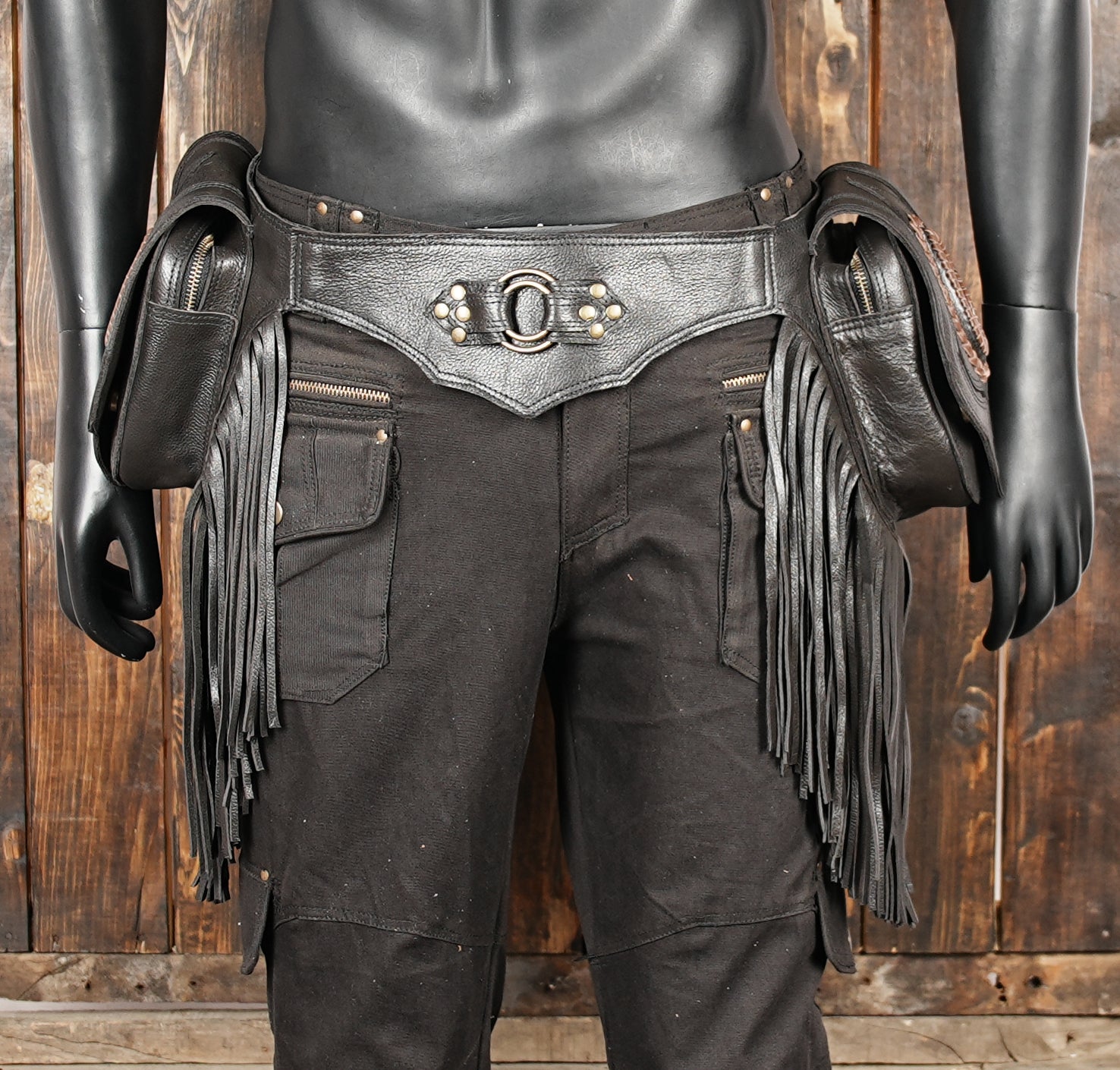 プレミアムハンドメイドブラックレザーウエストベルト（LT-AB-WB-6120）