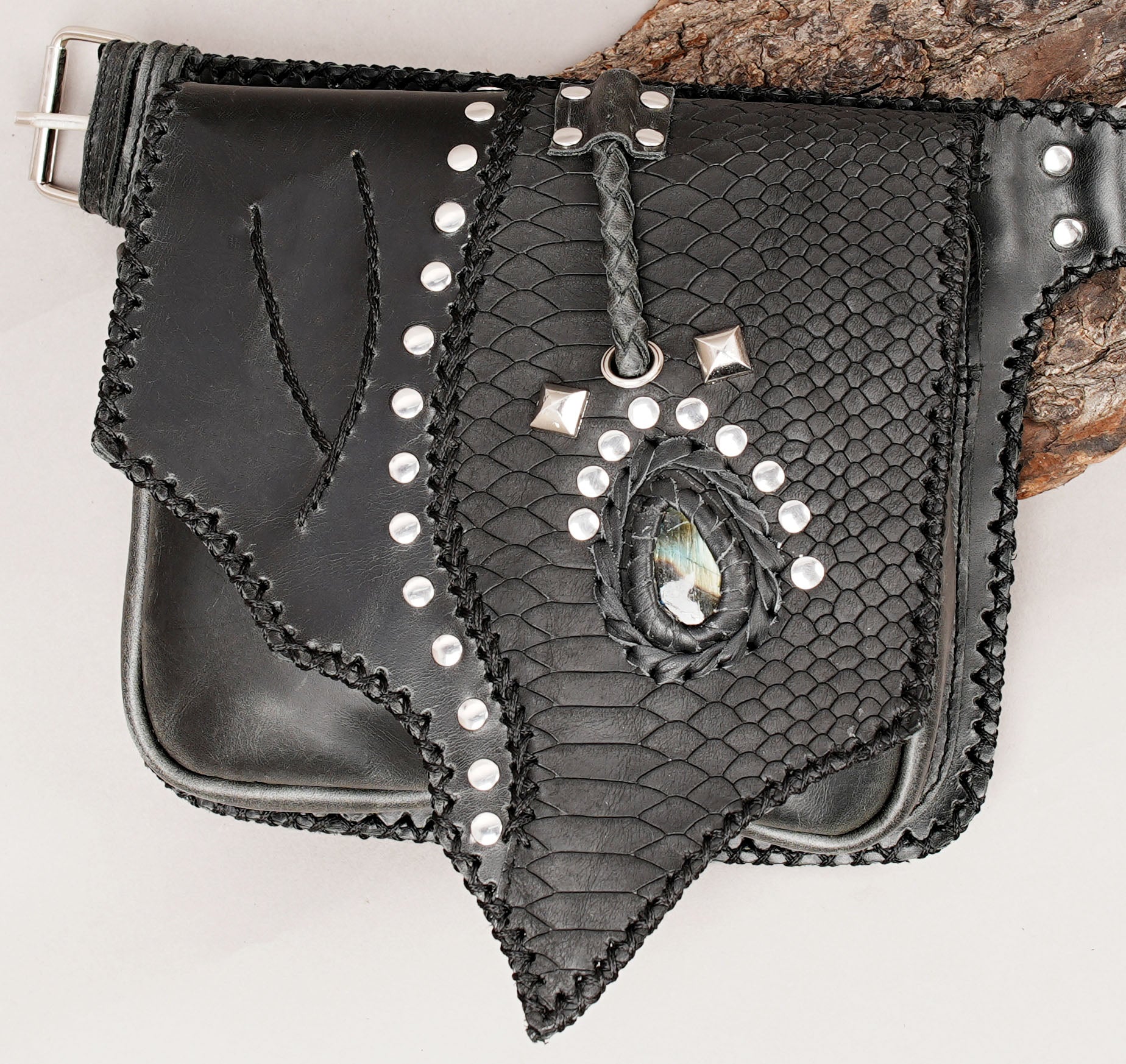 Genuine leather waist belt with triple pouch design