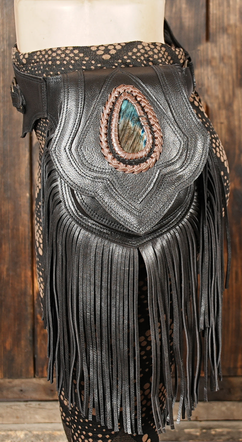 プレミアムハンドメイドブラックレザーウエストベルト（LT-AB-WB-6120）