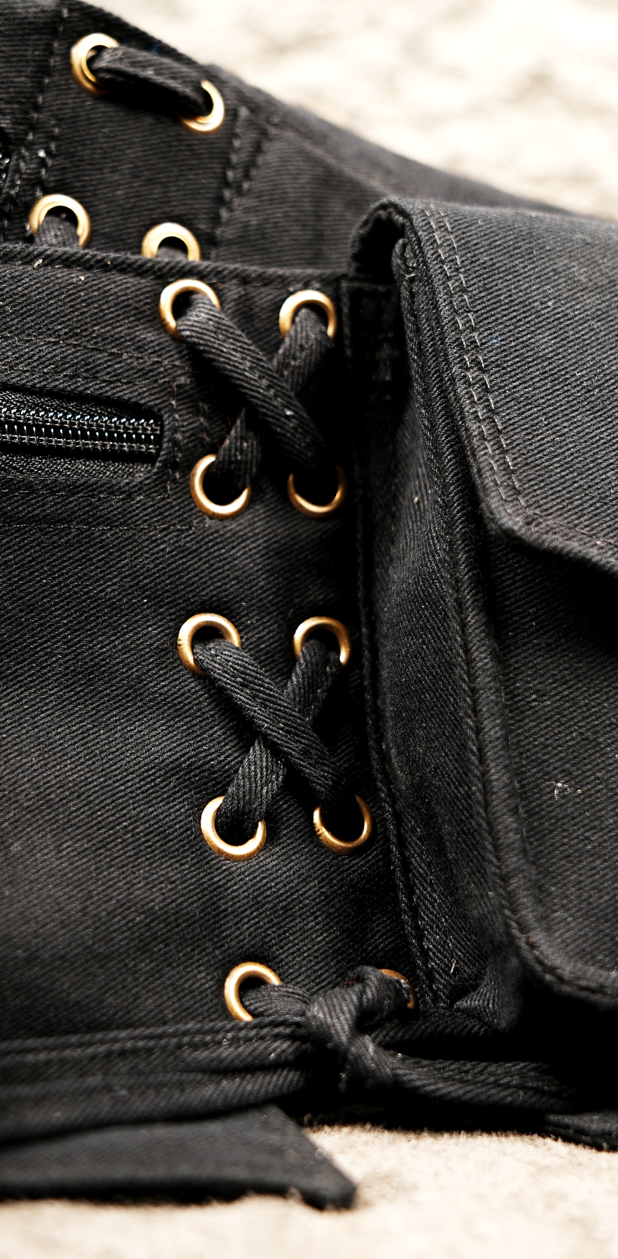 Cotton pocket belt with attached pouches, antique brass-tone eyelets and silver-tone zipper