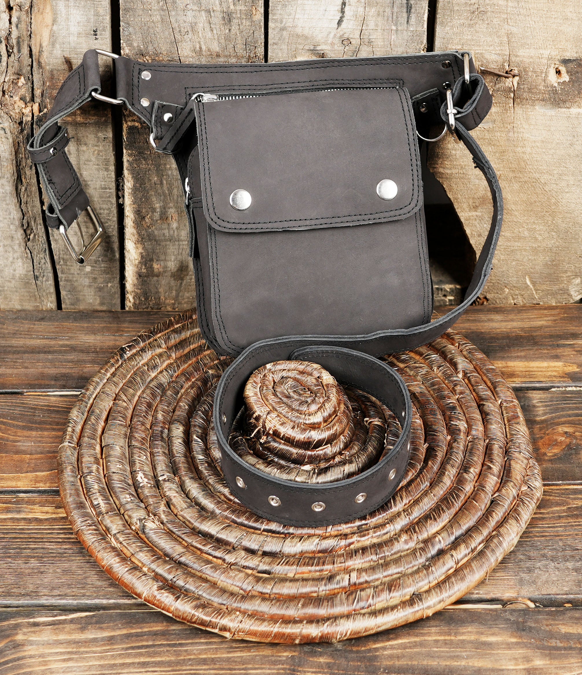 Handmade Genuine Leather Waist Belt with Front Utility Pouch || Premium Leather Utility Waist Belt with Adjustable Strap (LT/NS/WB/6019)