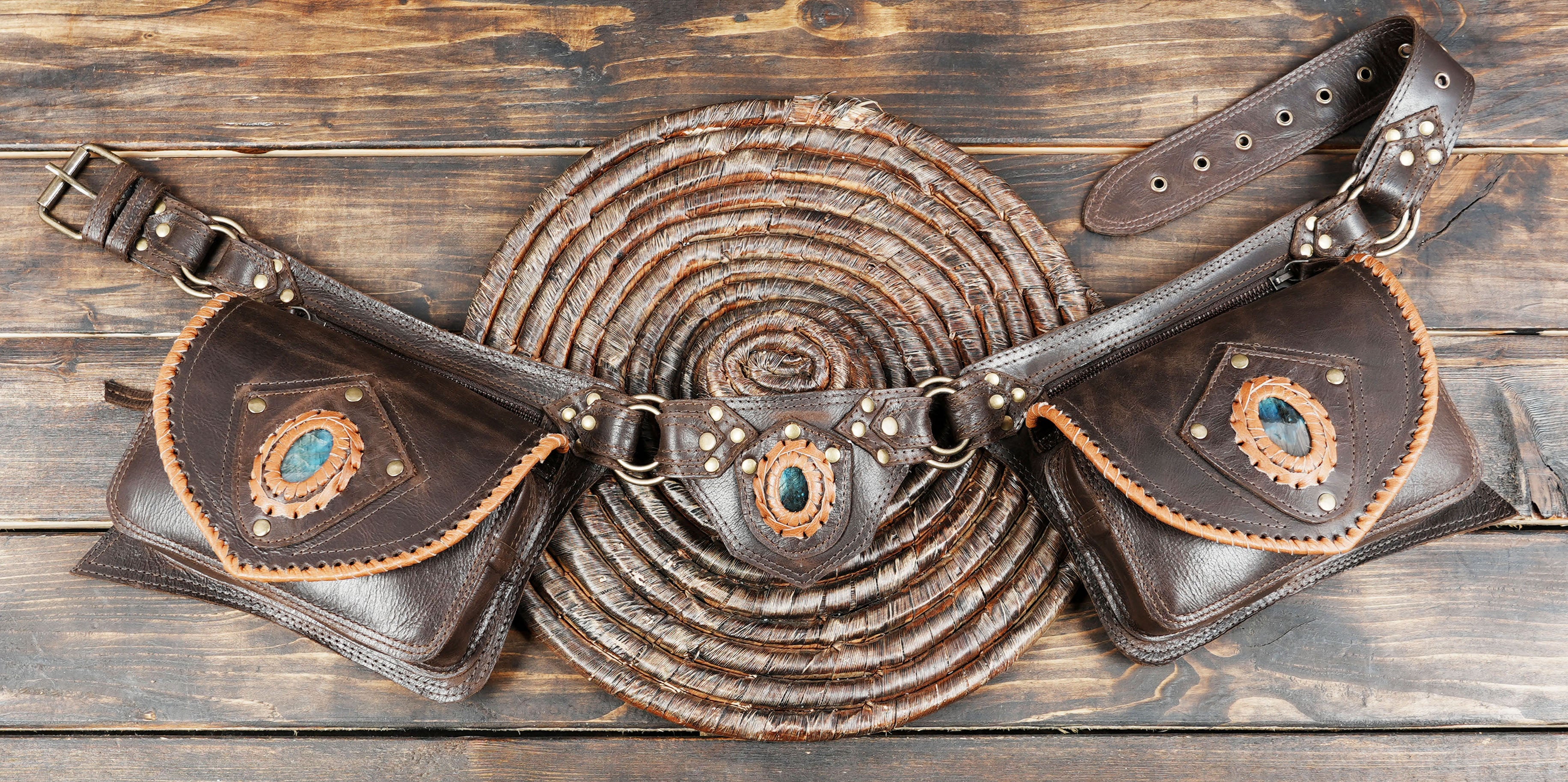 Premium leather belt bag with gemstone detail for steampunk outfits