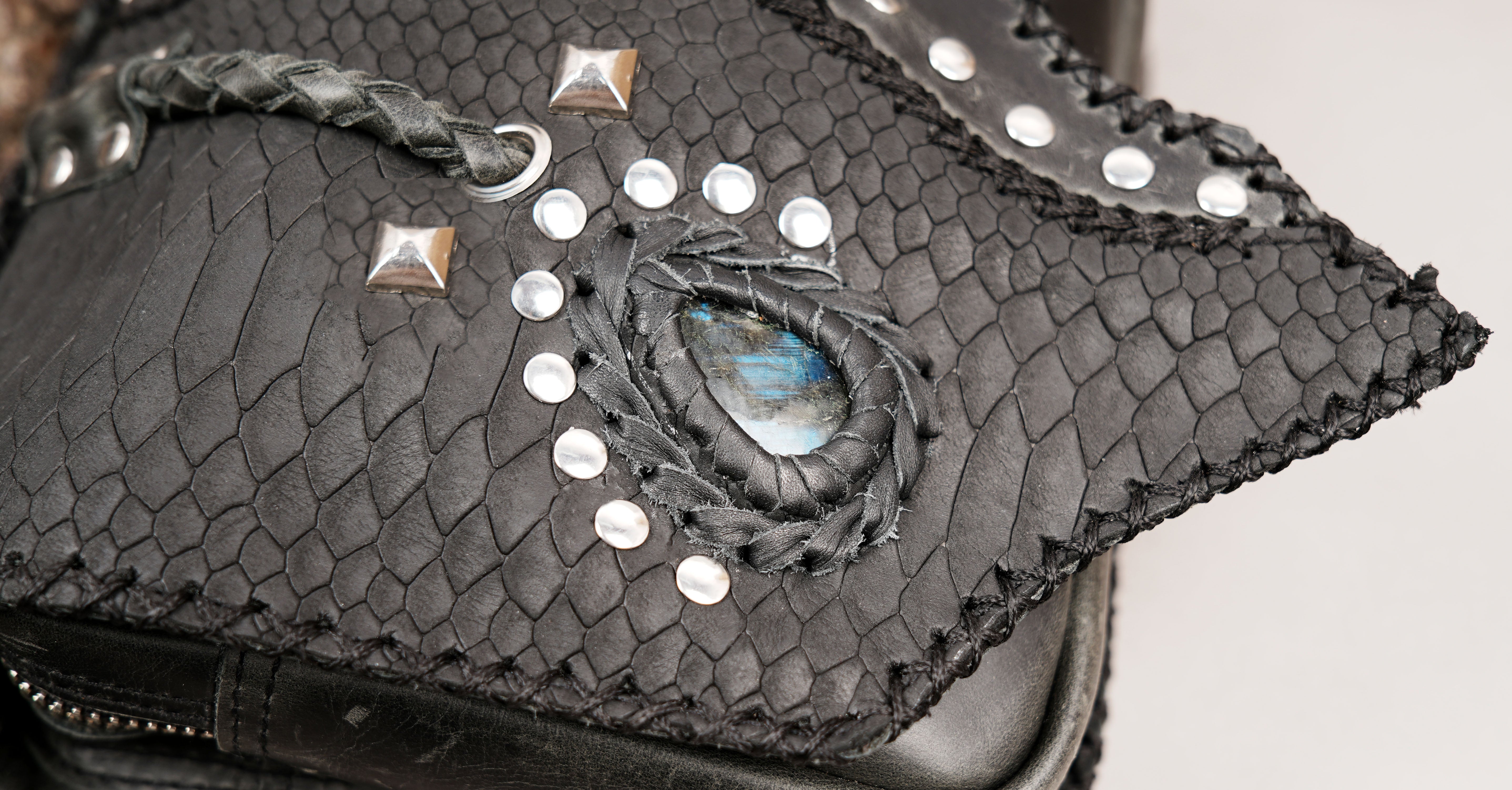 Artisan leather waist belt with textured finish