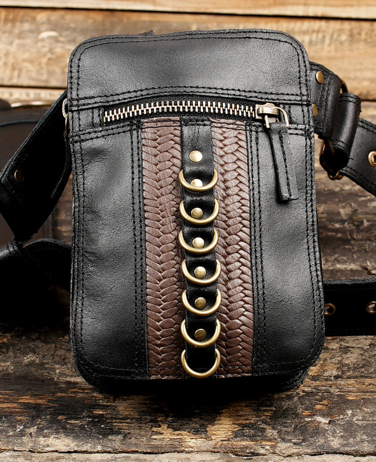 "Leather crossbody holster with detachable pockets"