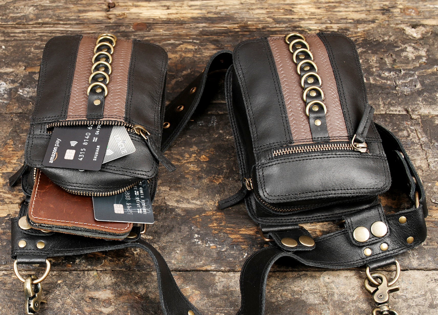 "Stylish leather holster with twin storage compartments"