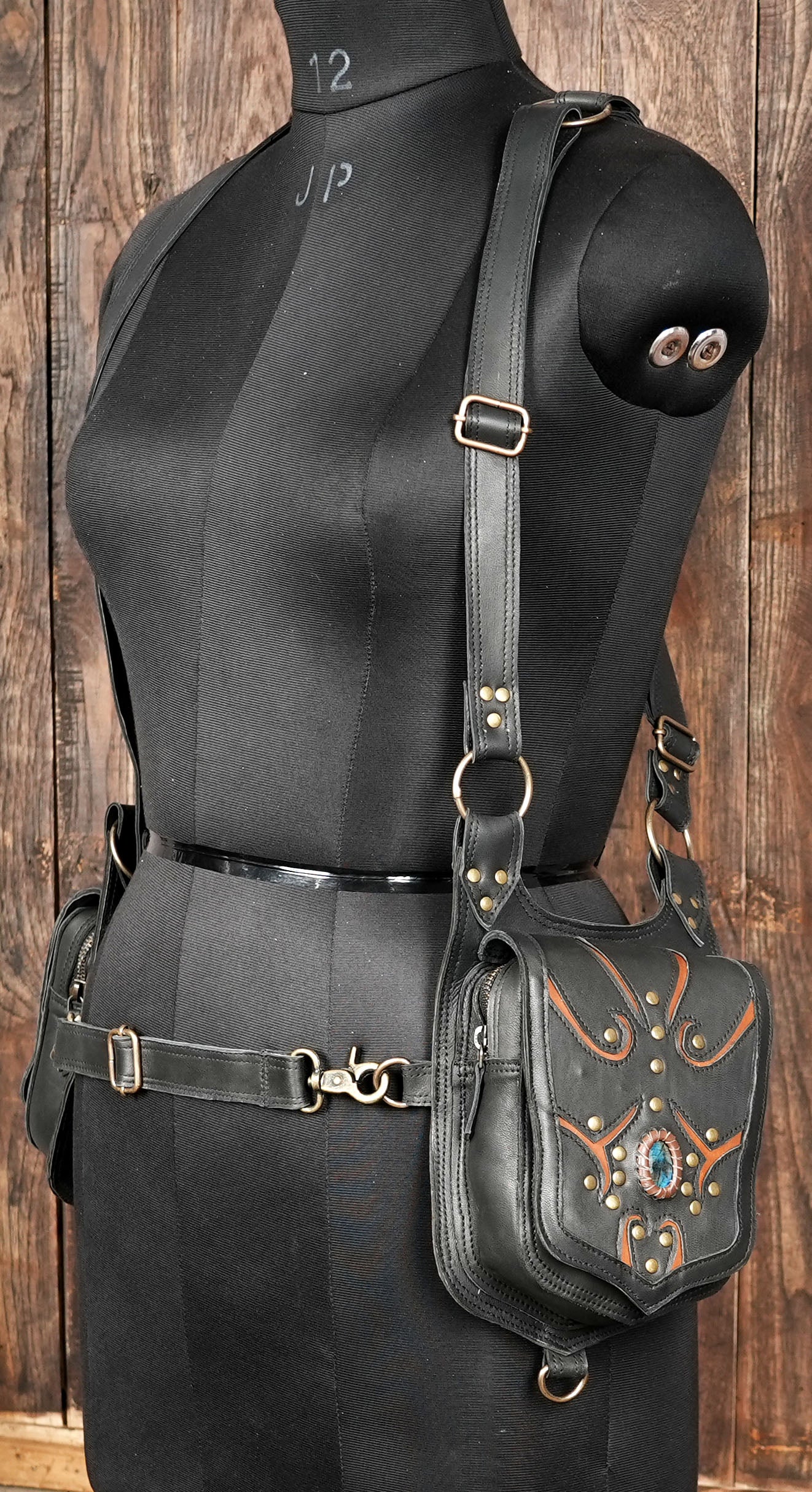leather holster jacket, shoulder bag, holster, double utility bag, unisex, adjustable, festival holster bag with creativity 