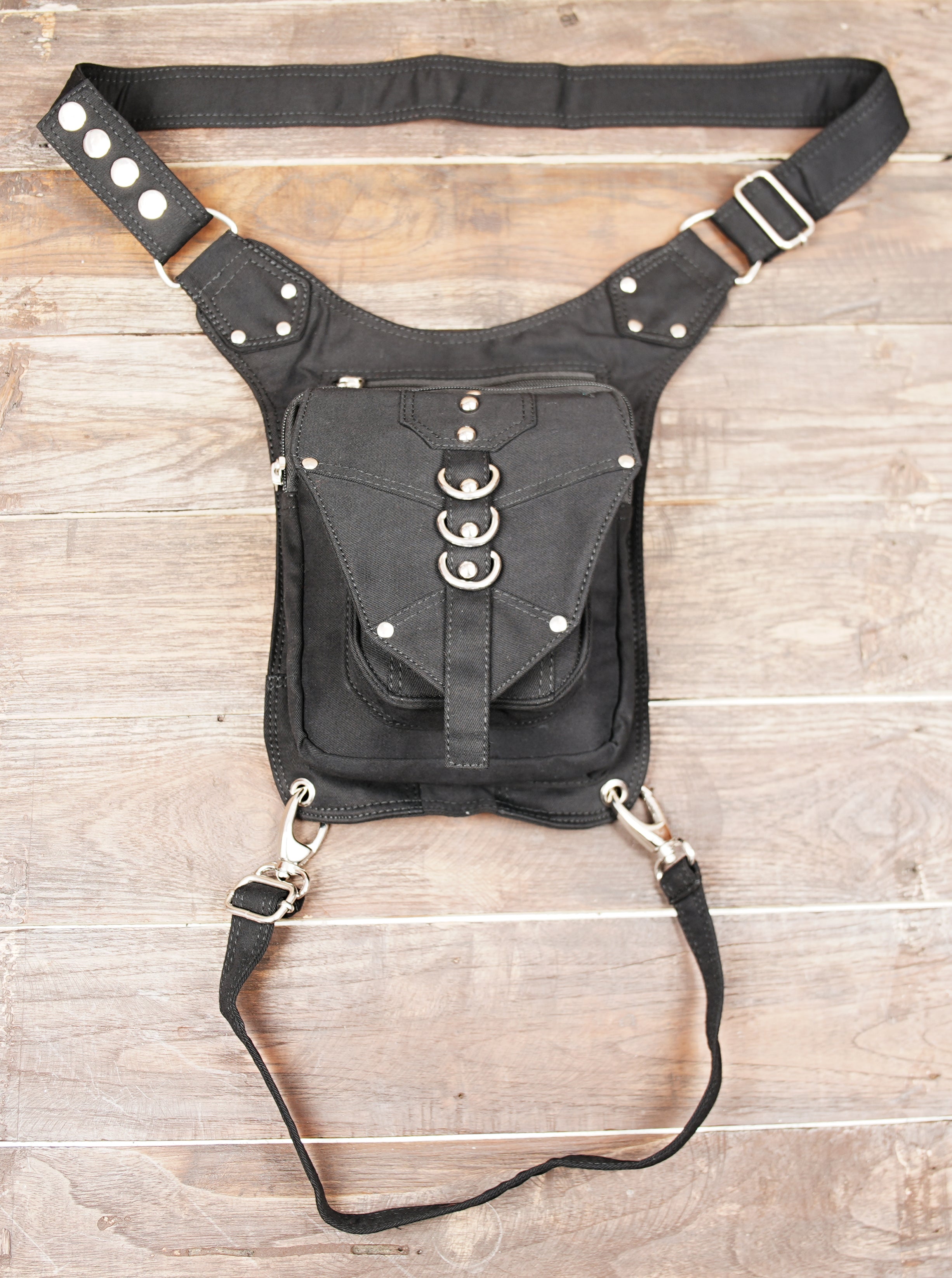 Adjustable Canvas Waist-to-Thigh Strap Bag for Alternative Fashion