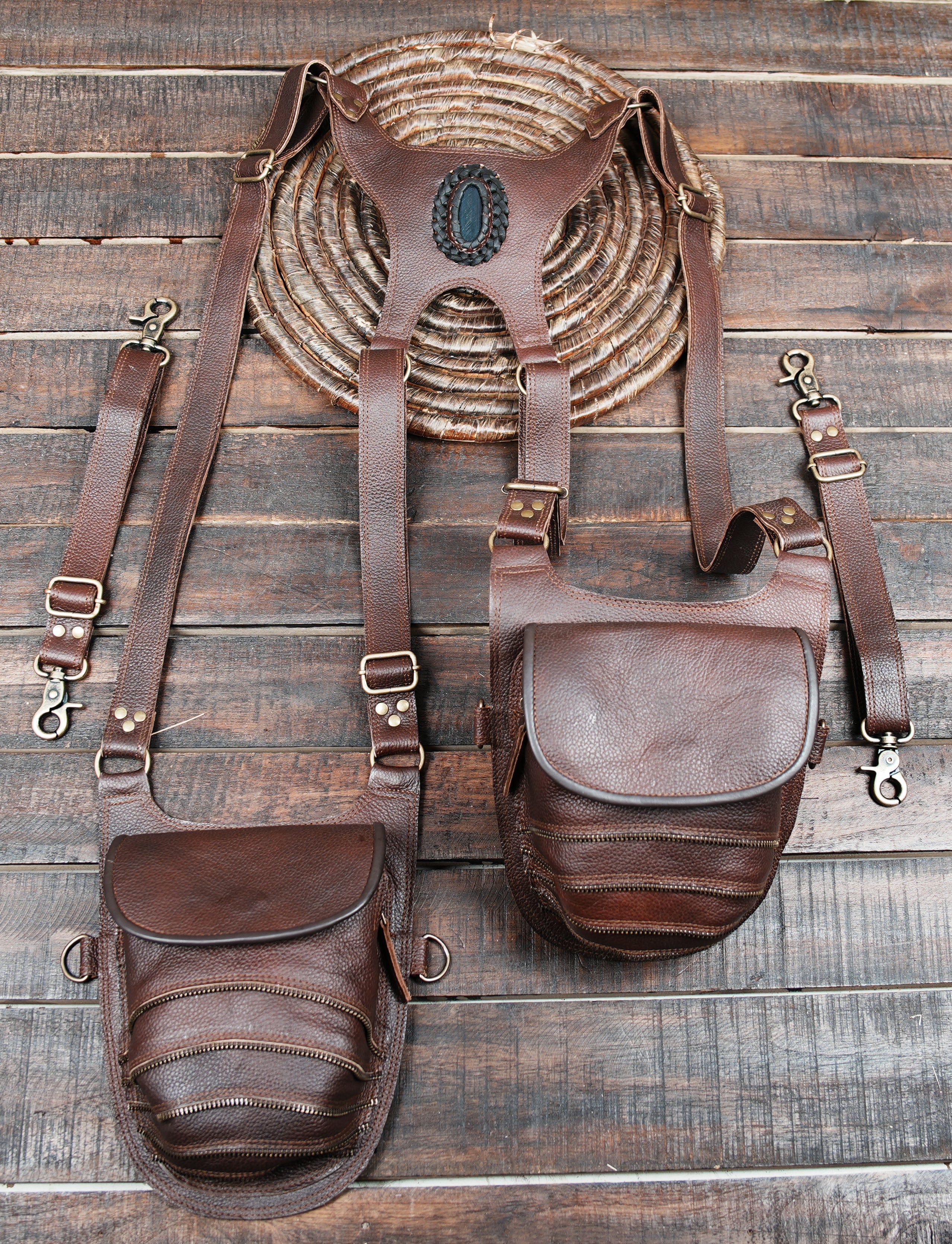 Handmade brown leather holster bag for men and women
