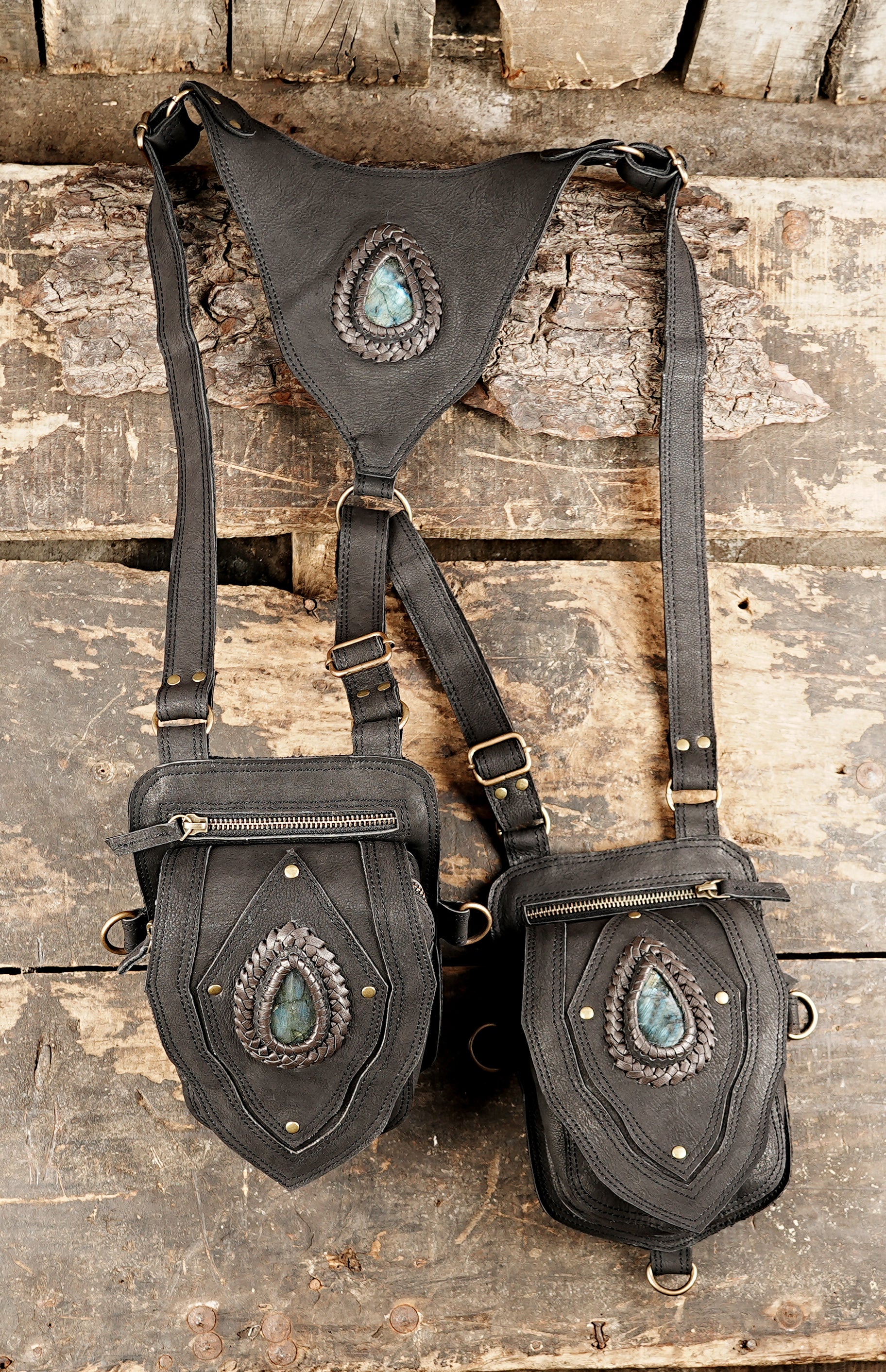 Decorative leather harness with gemstone centerpiece