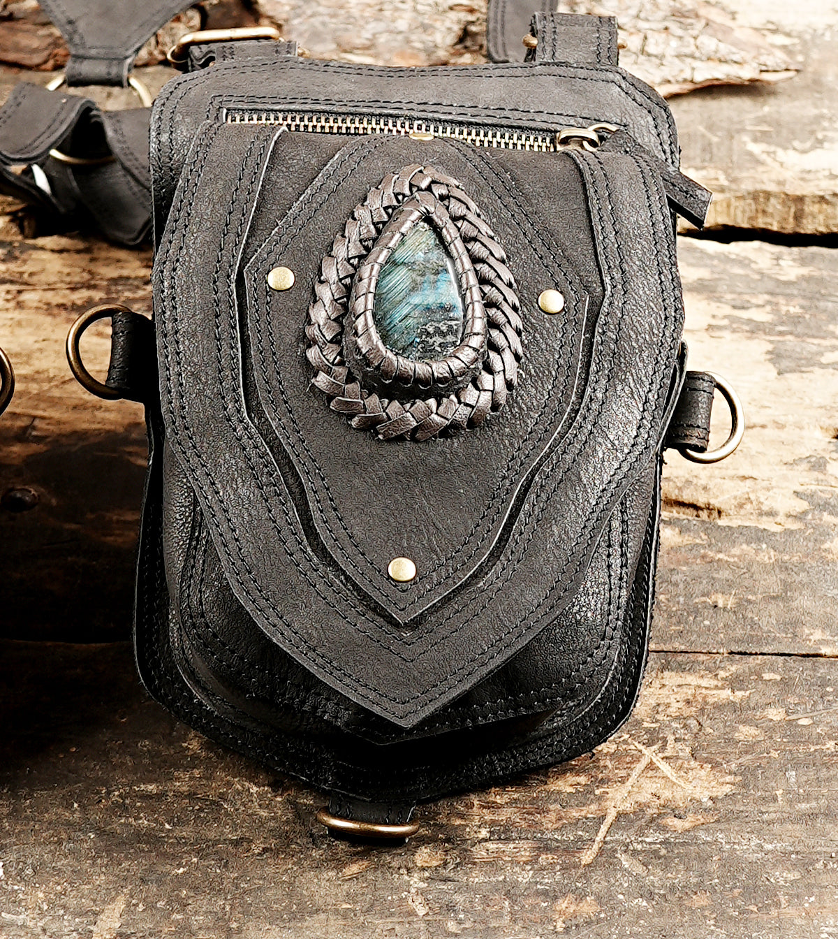 Premium leather shoulder holster bag with tribal design