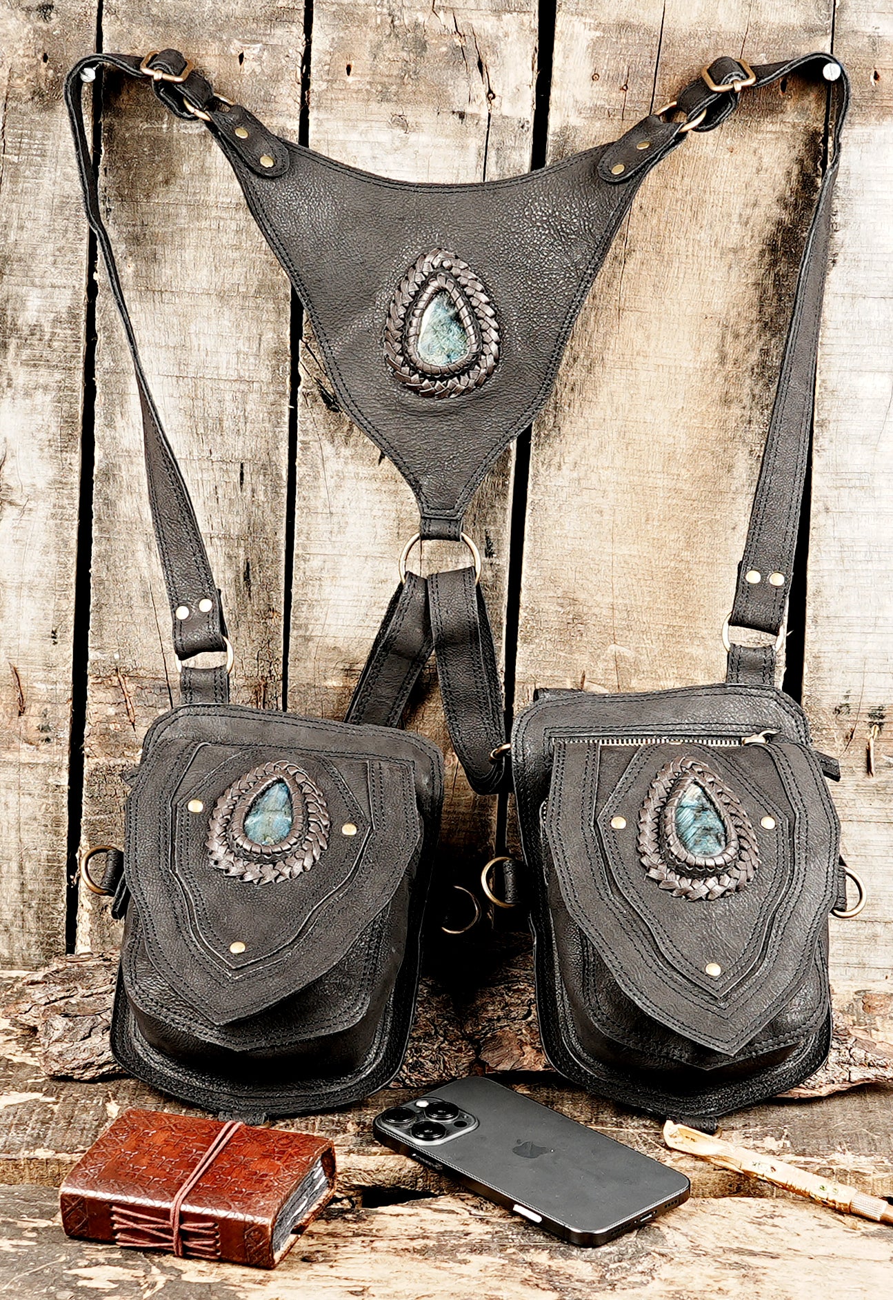 Genuine leather festival holster with dual compartments