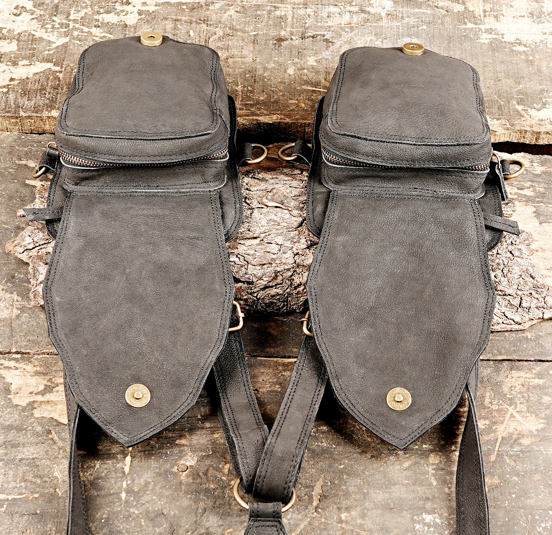 Steampunk leather holster bag with antique hardware