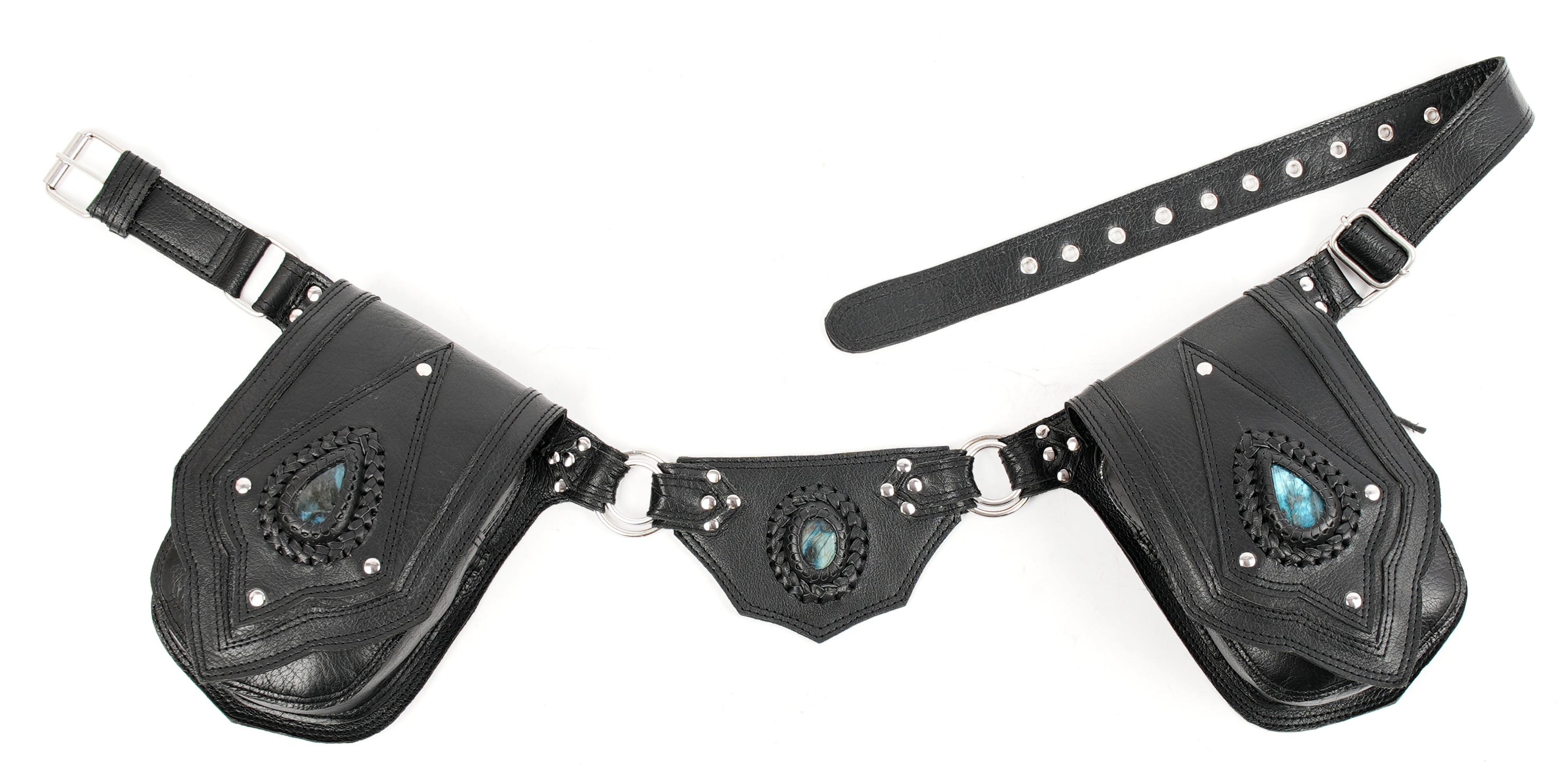 Black leather utility belt for travel and everyday use