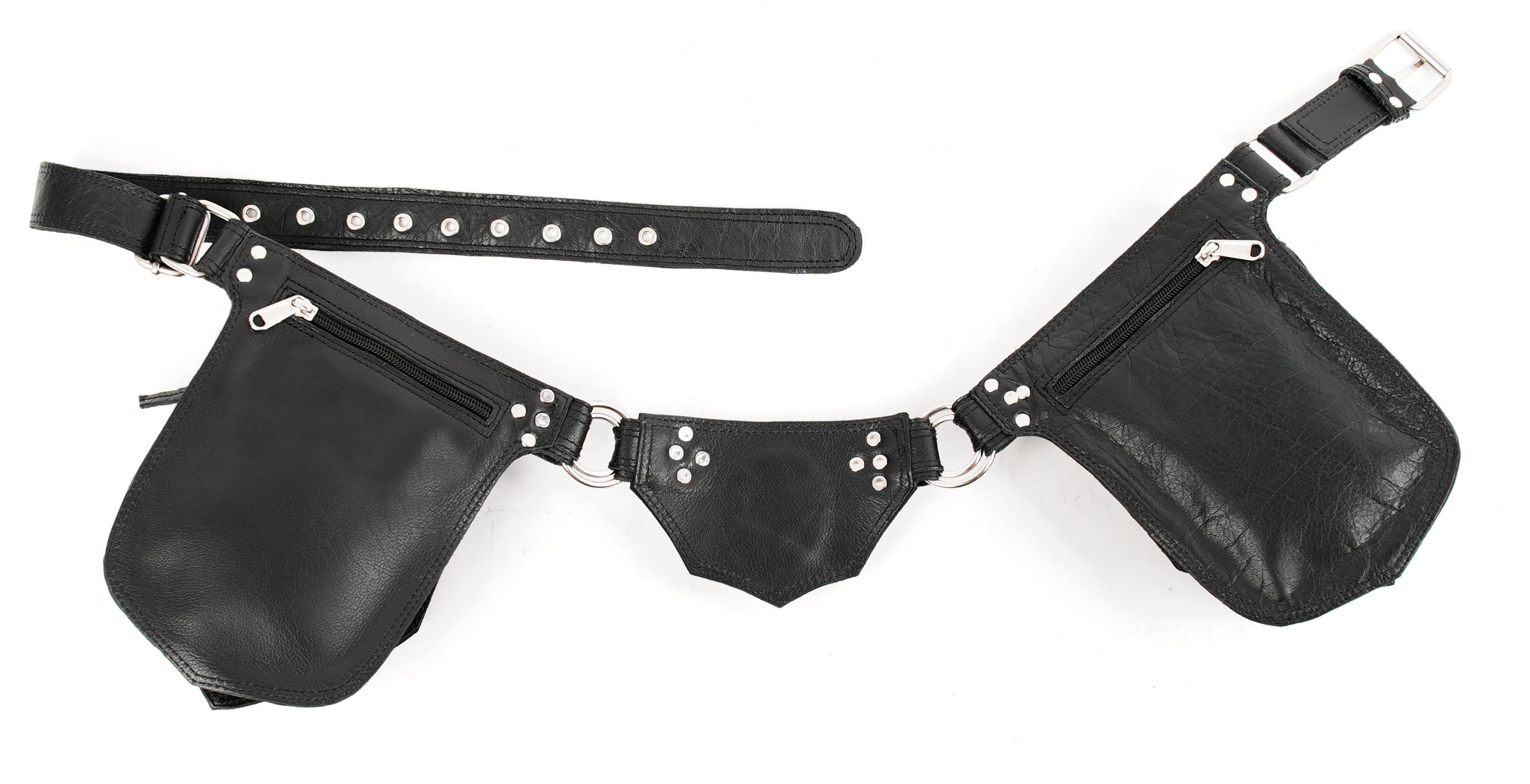 Handmade leather belt with stone detailed pouch front