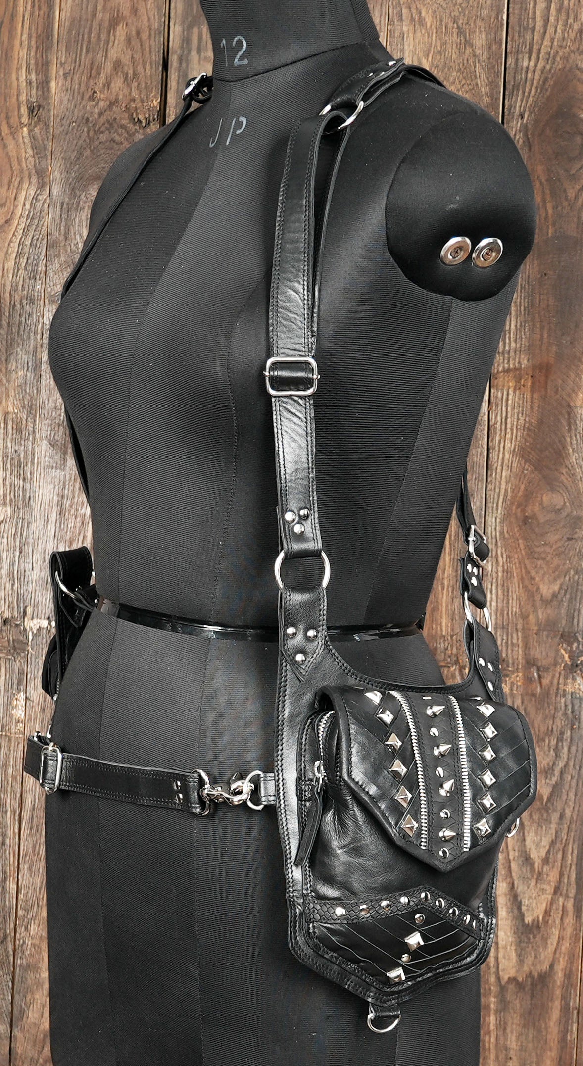 Gothic festival holster with adjustable straps and studded pockets