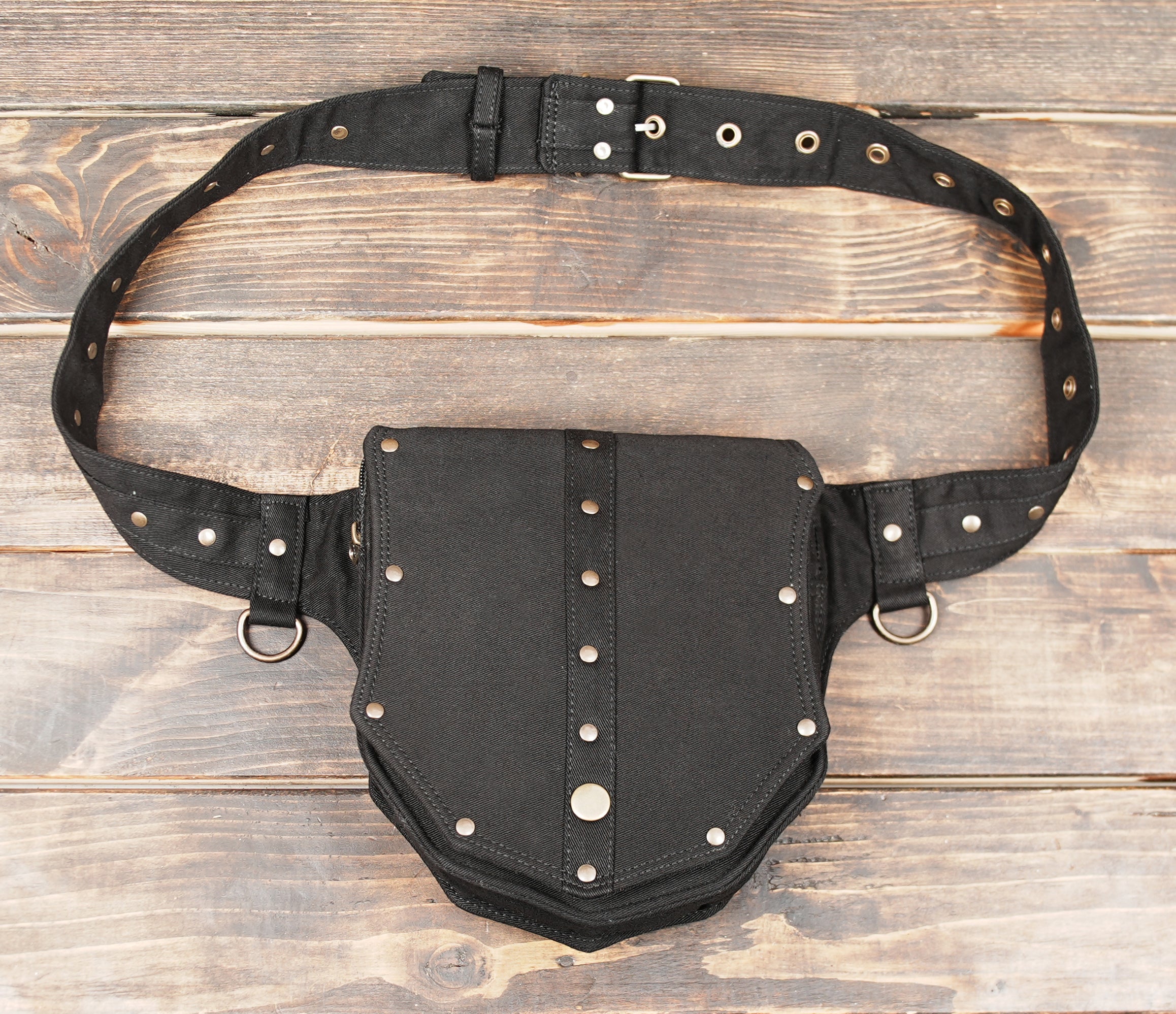 Black Cotton Hip Bag with Secure Snap Closure