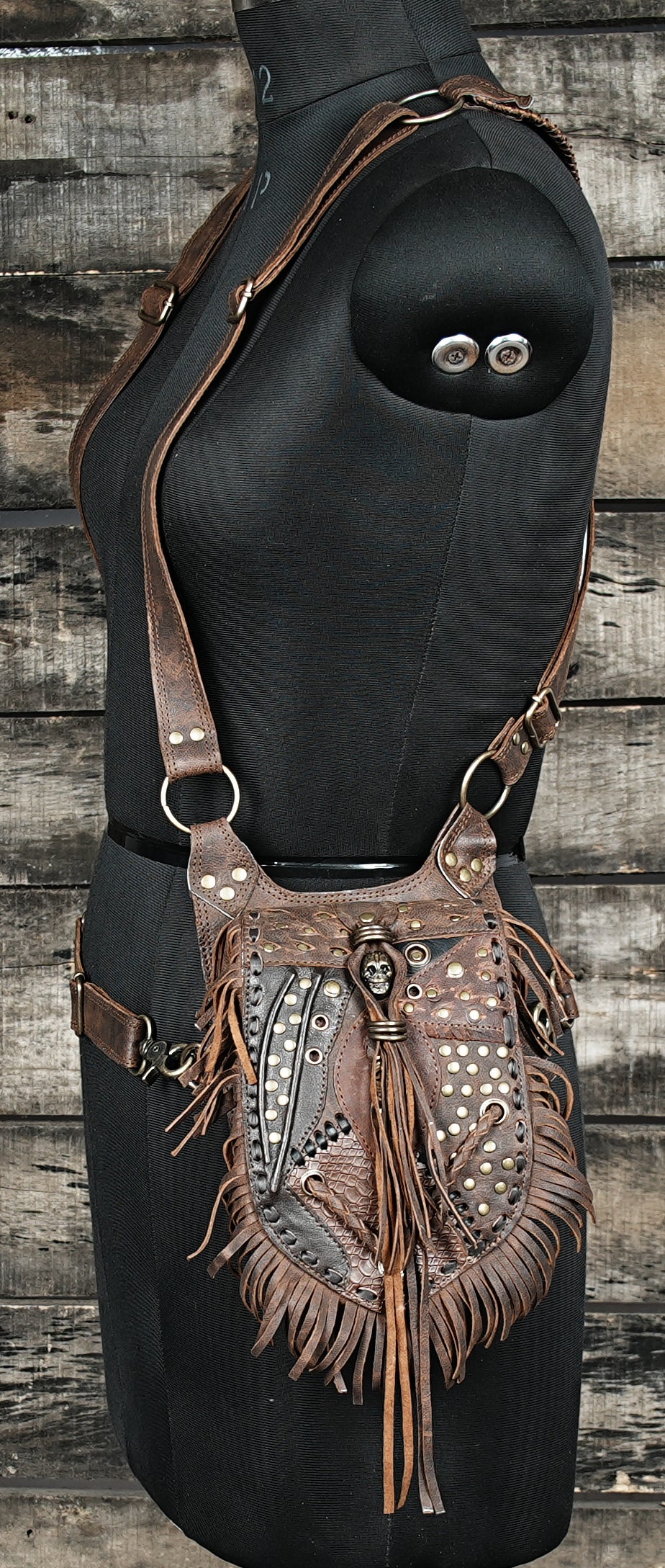 Rustic Leather Holster Bag, Real Leather Shoulder Bag, Brown Leather Festival Bag, Travel Bag, Leather Harness Bag, Leather Chest Bag  with god creativity and pouches