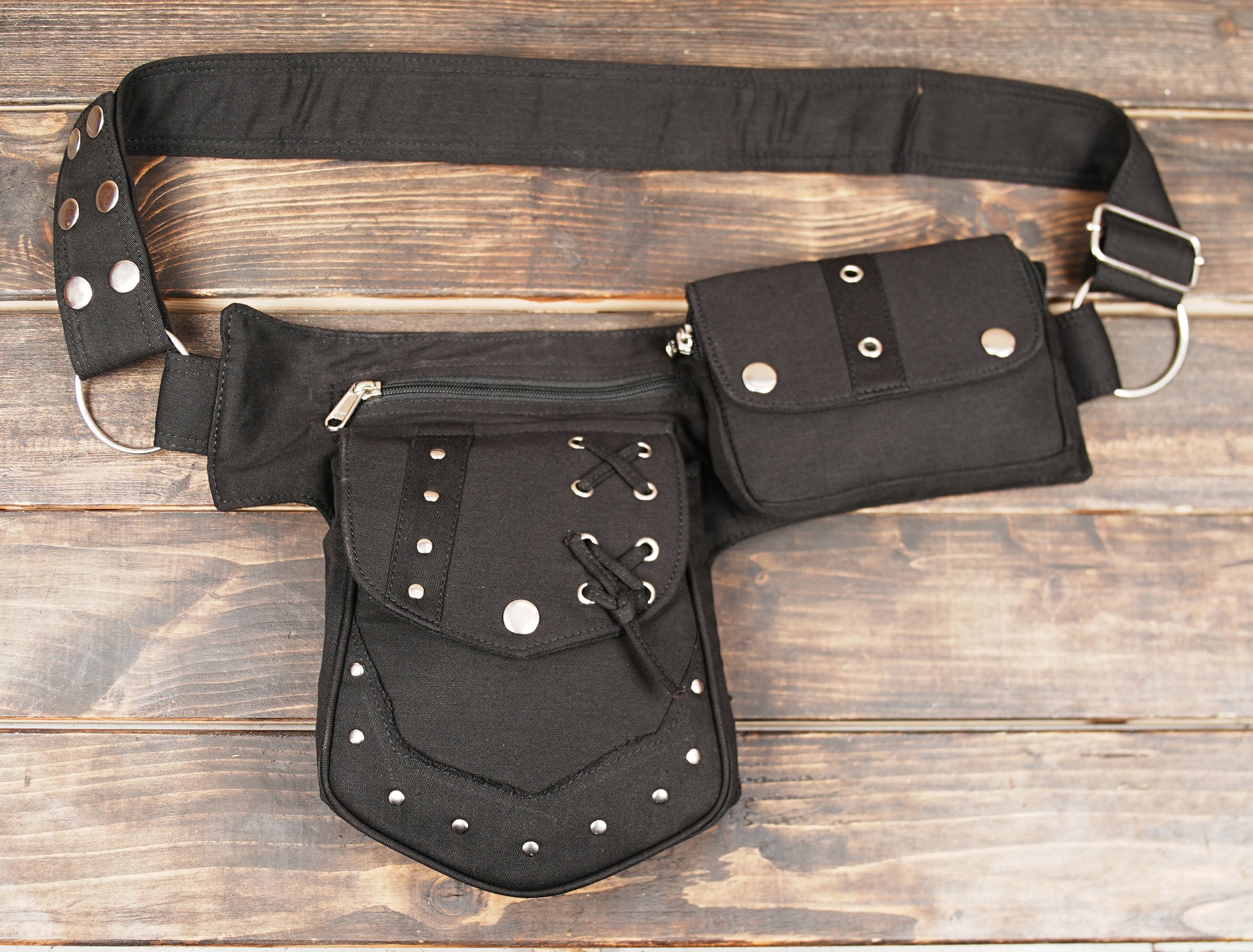Handmade cotton utility fanny pack with adjustable waist strap
