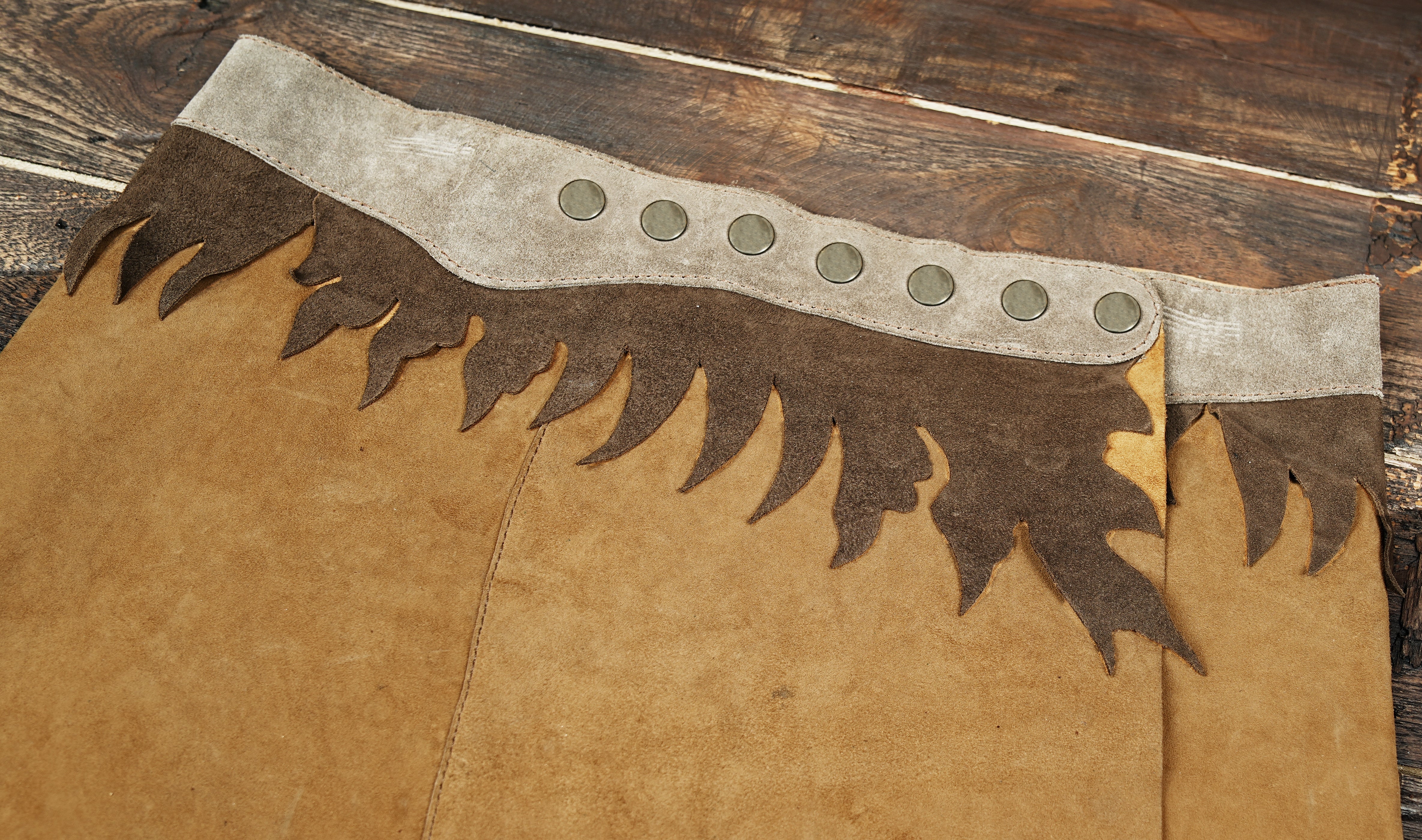 Fringed suede leather skirt for western or cowboy costumes