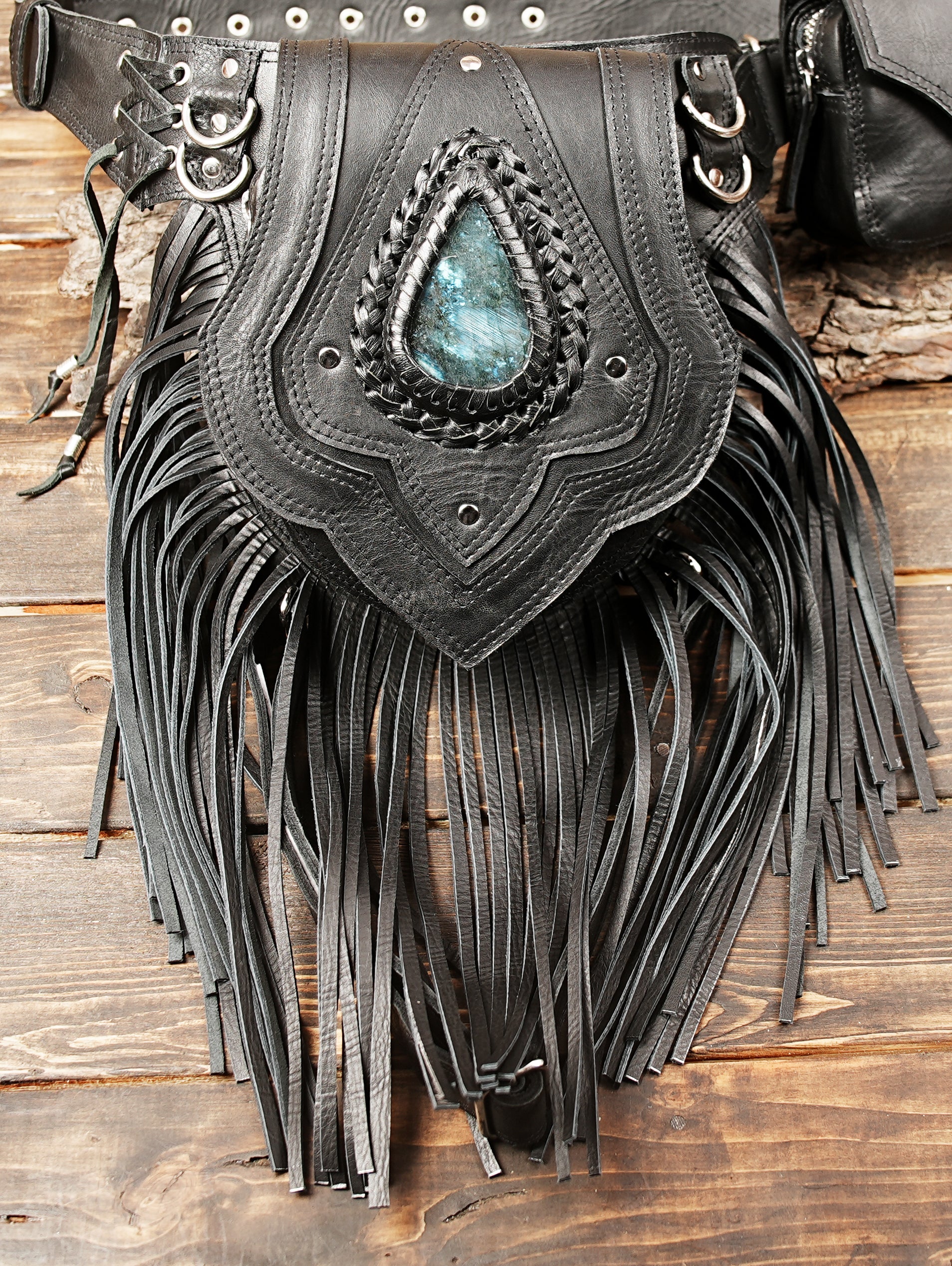 Handmade Leather Fringe Waist Bag: Festival Belt With Thigh belt