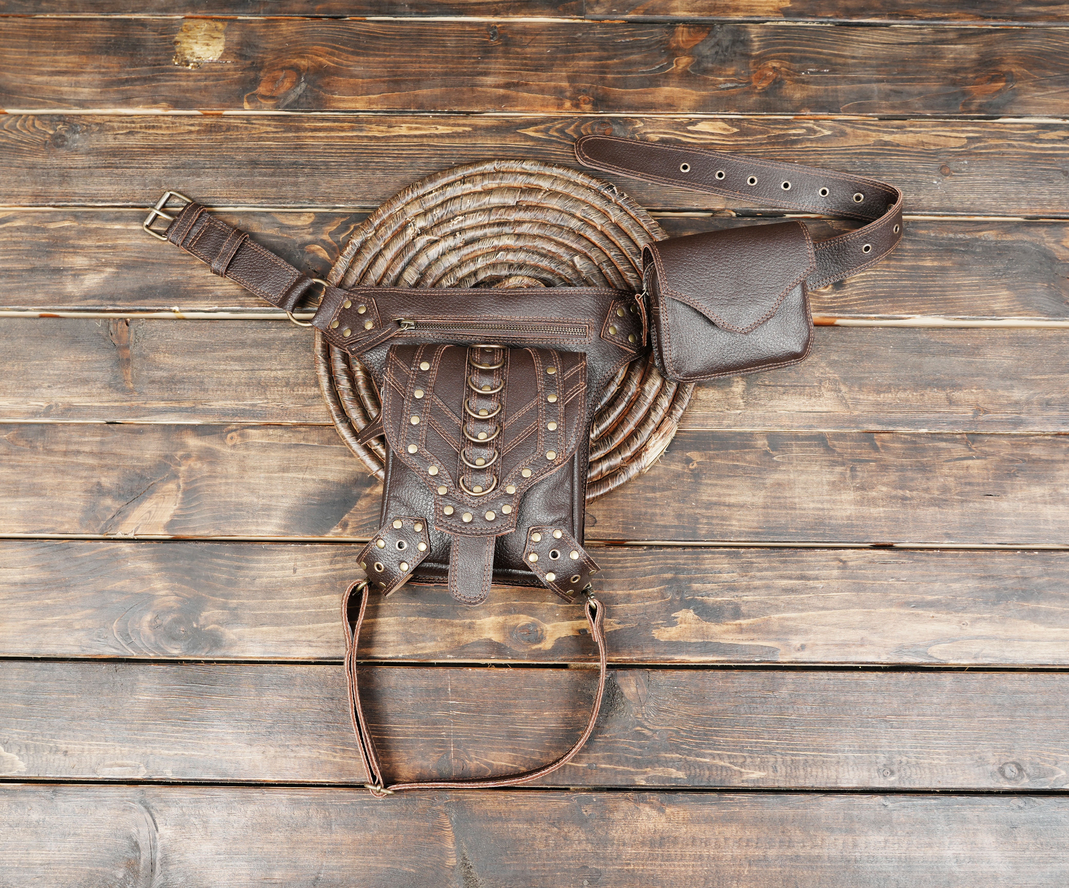 Premium Brown Leather Thigh Belt with Adjustable Waist Strap || Unisex Leather Waist Thigh Belt for Travel and Festival Wear (LT-AB-WBTS-6002)