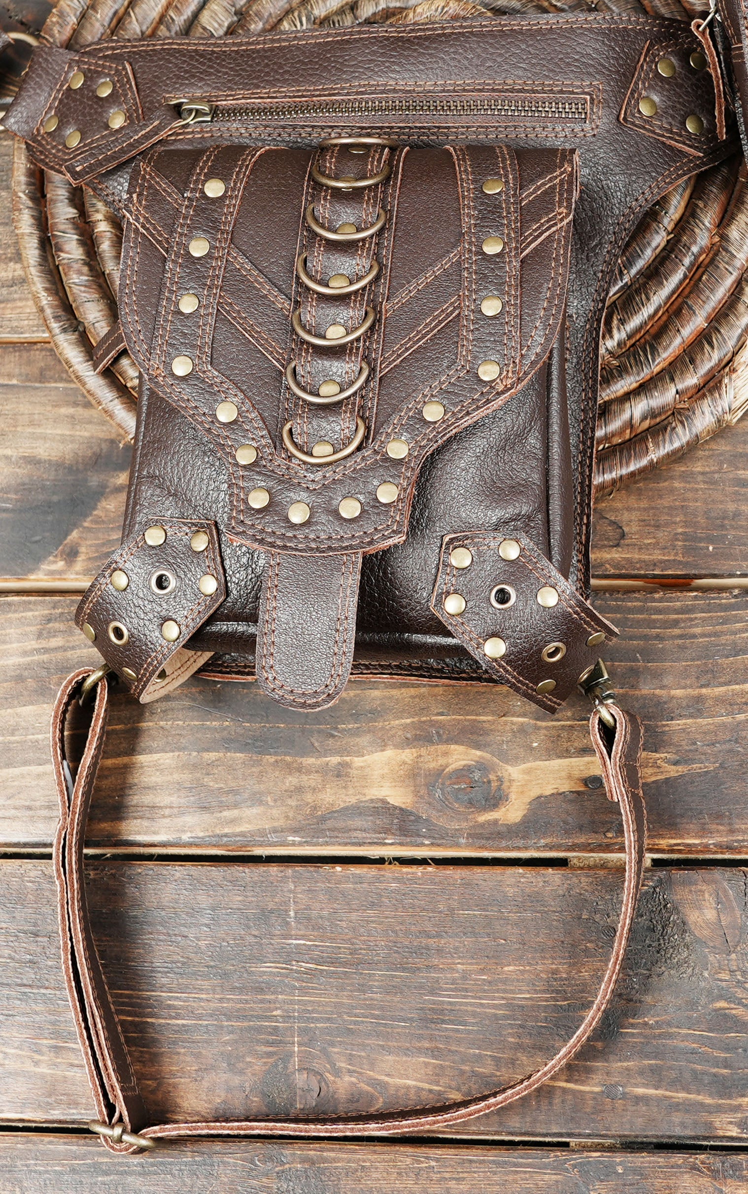 Premium Brown Leather Thigh Belt with Adjustable Waist Strap || Unisex Leather Waist Thigh Belt for Travel and Festival Wear (LT-AB-WBTS-6002)