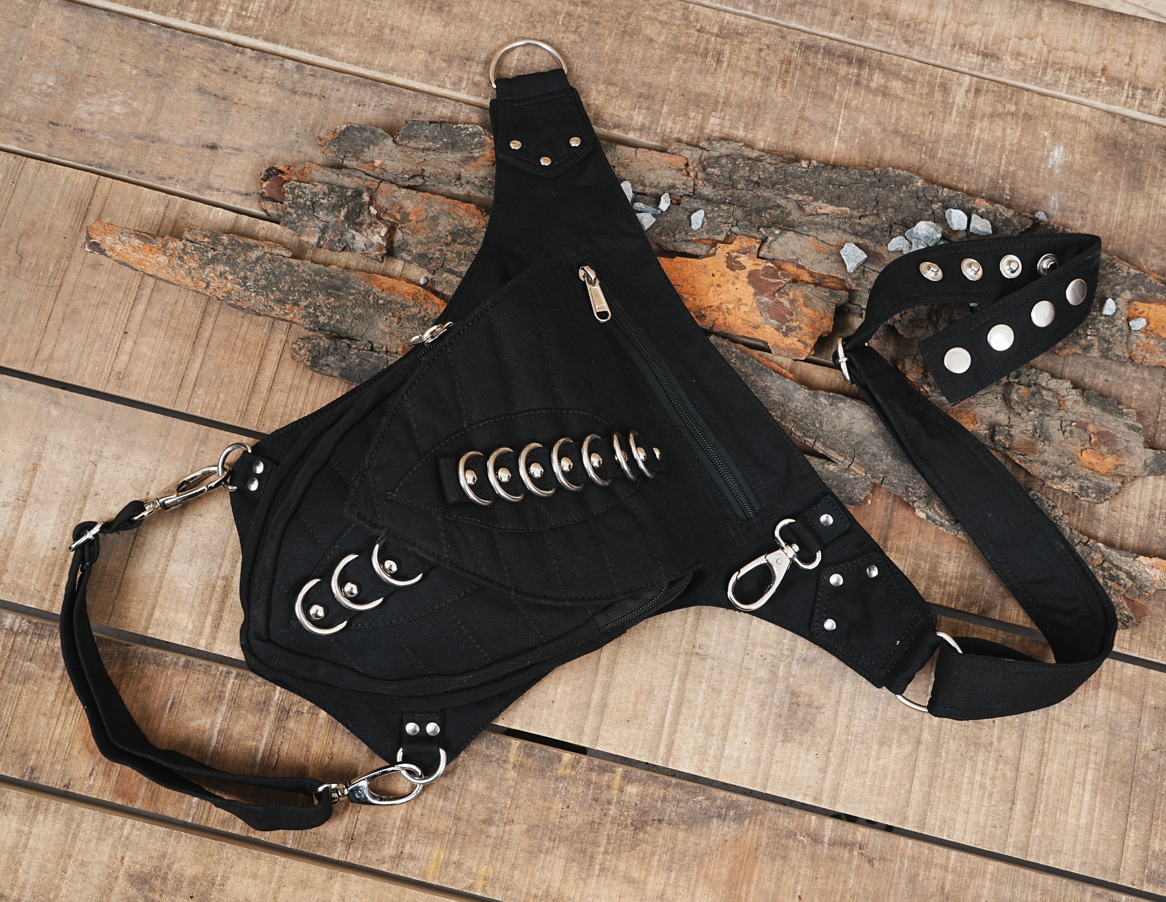 Cotton festival waist bag with silver metal hardware