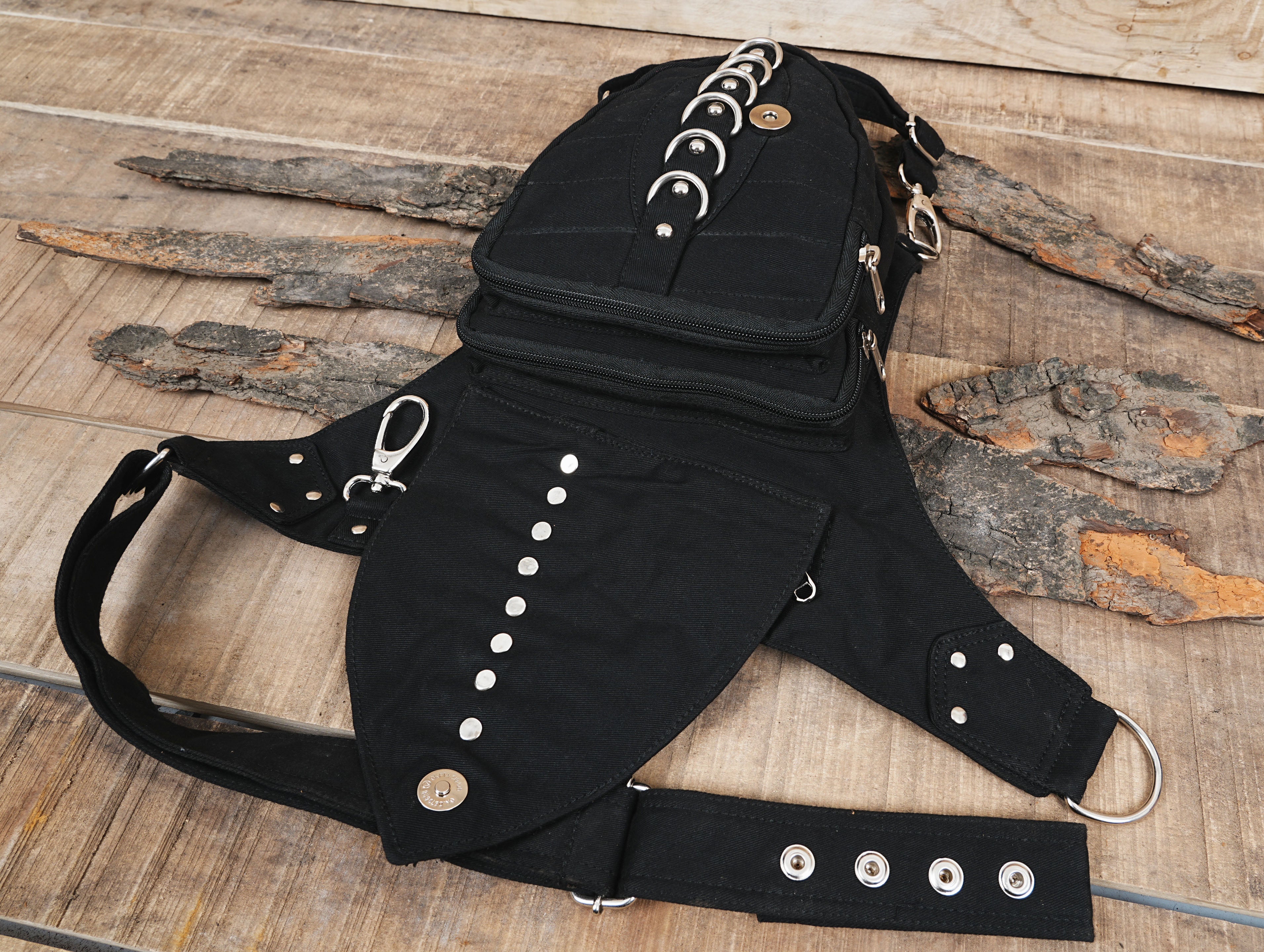 Handmade utility hip pouch with silver hardware