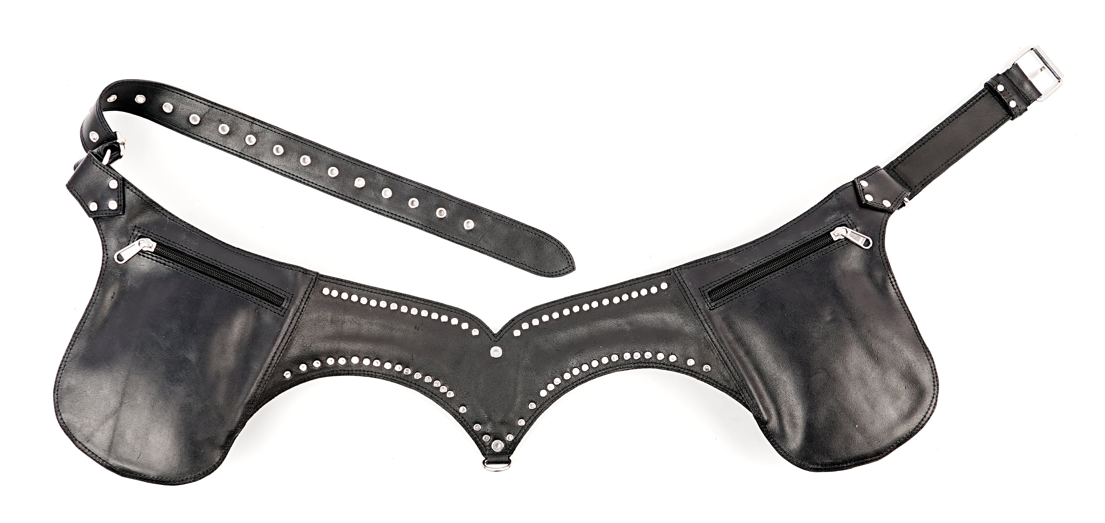 Leather festival utility belt with labradorite gemstone and adjustable waist strap