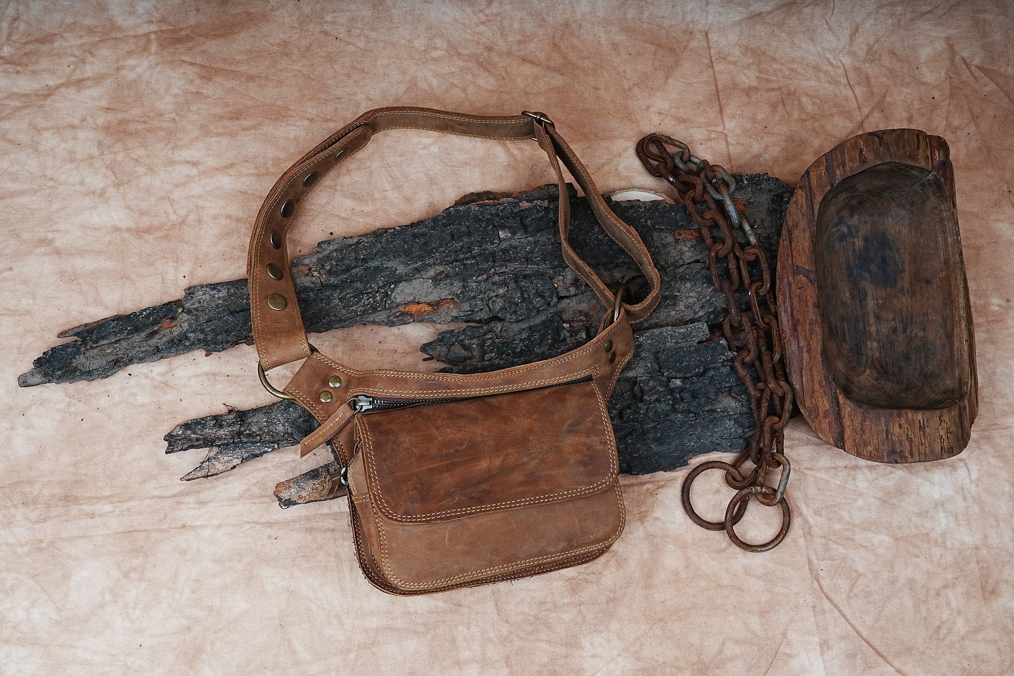 Handcrafted Leather Belt Bag with Quilted Detailing || Brown Leather Utility Belt with Secure Storage Pocket(LT-AB-WB-6086)