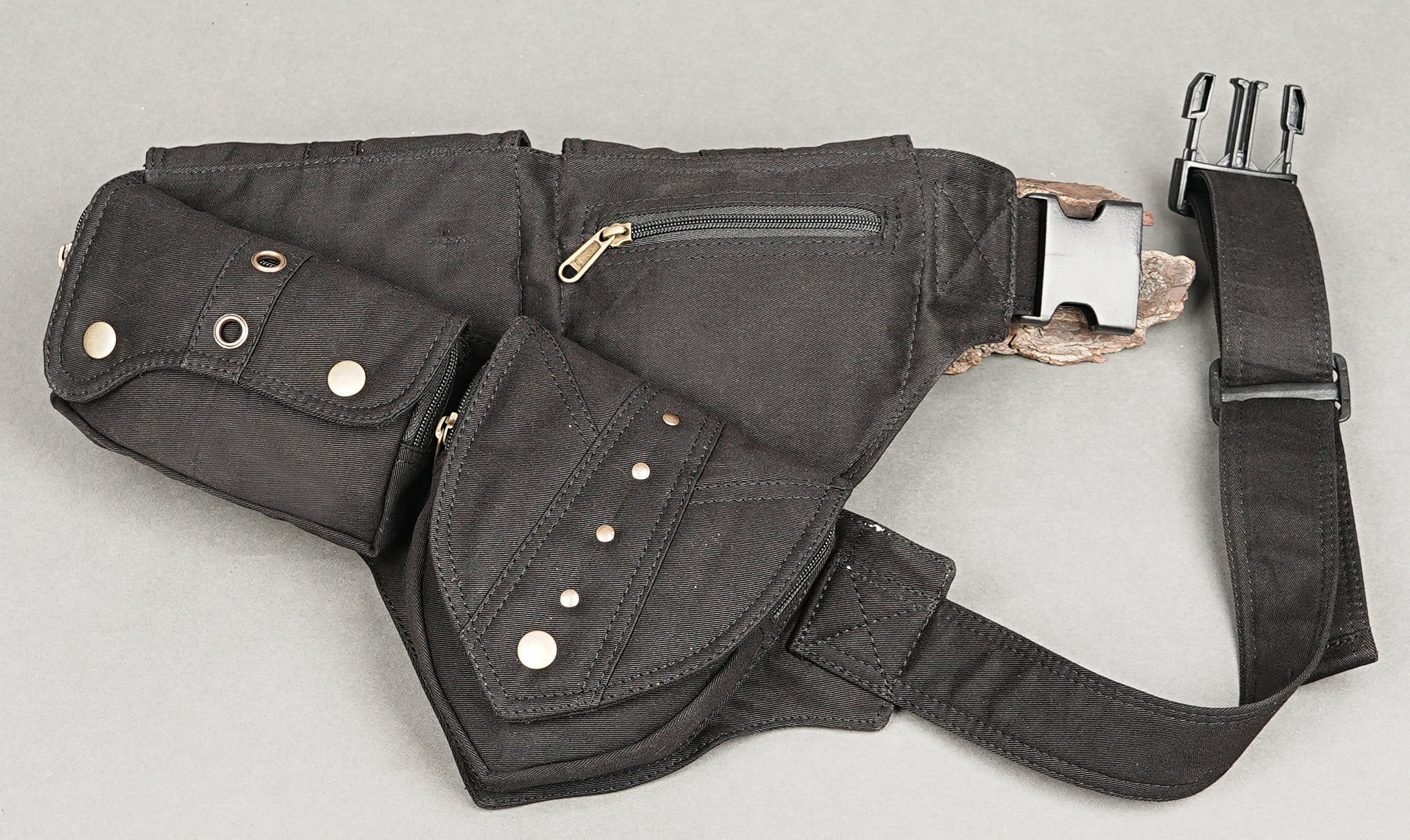 stylish festival hip pack with secure pouches and studs