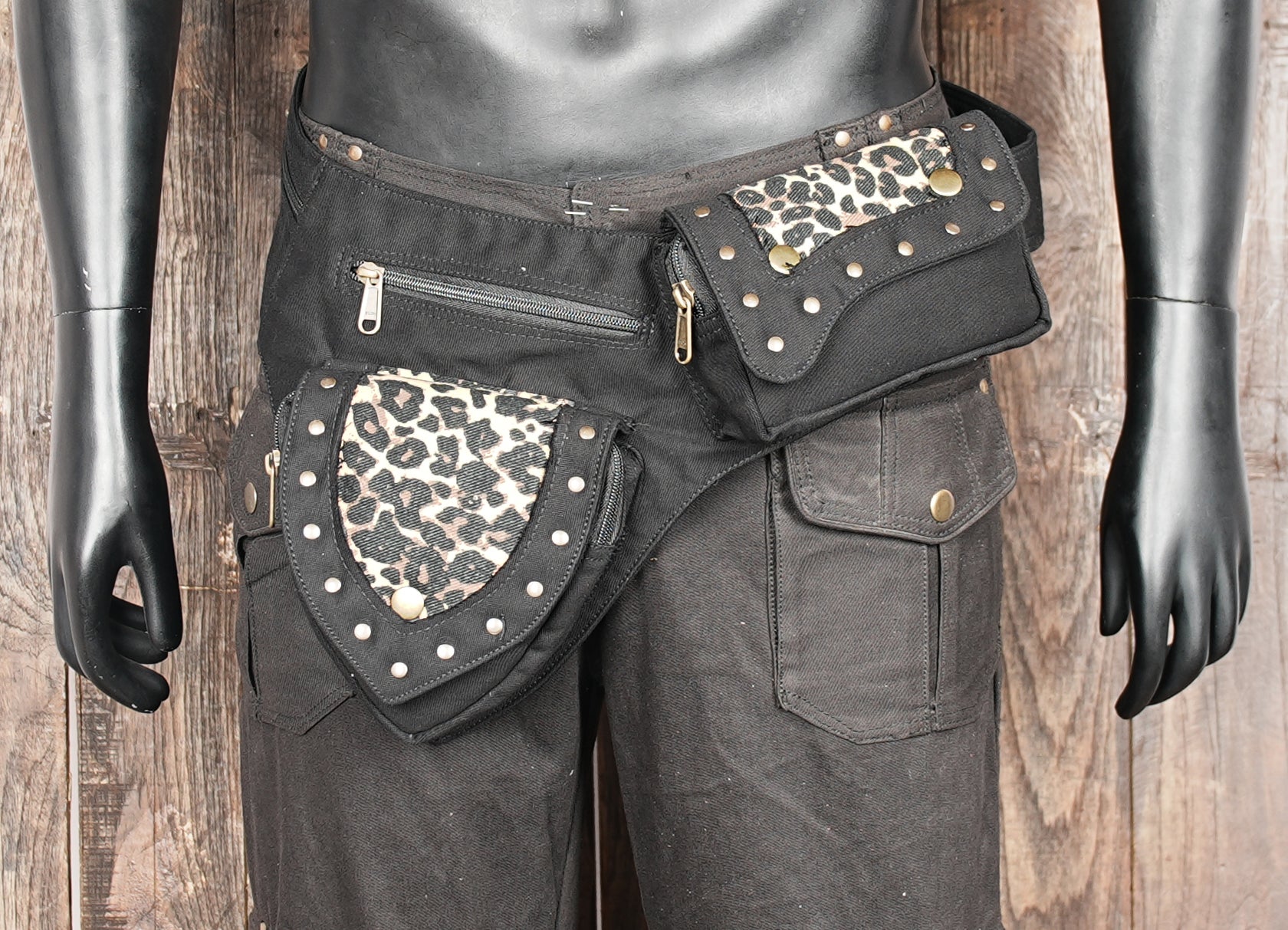 Leopard print belt bag with secure snap closures