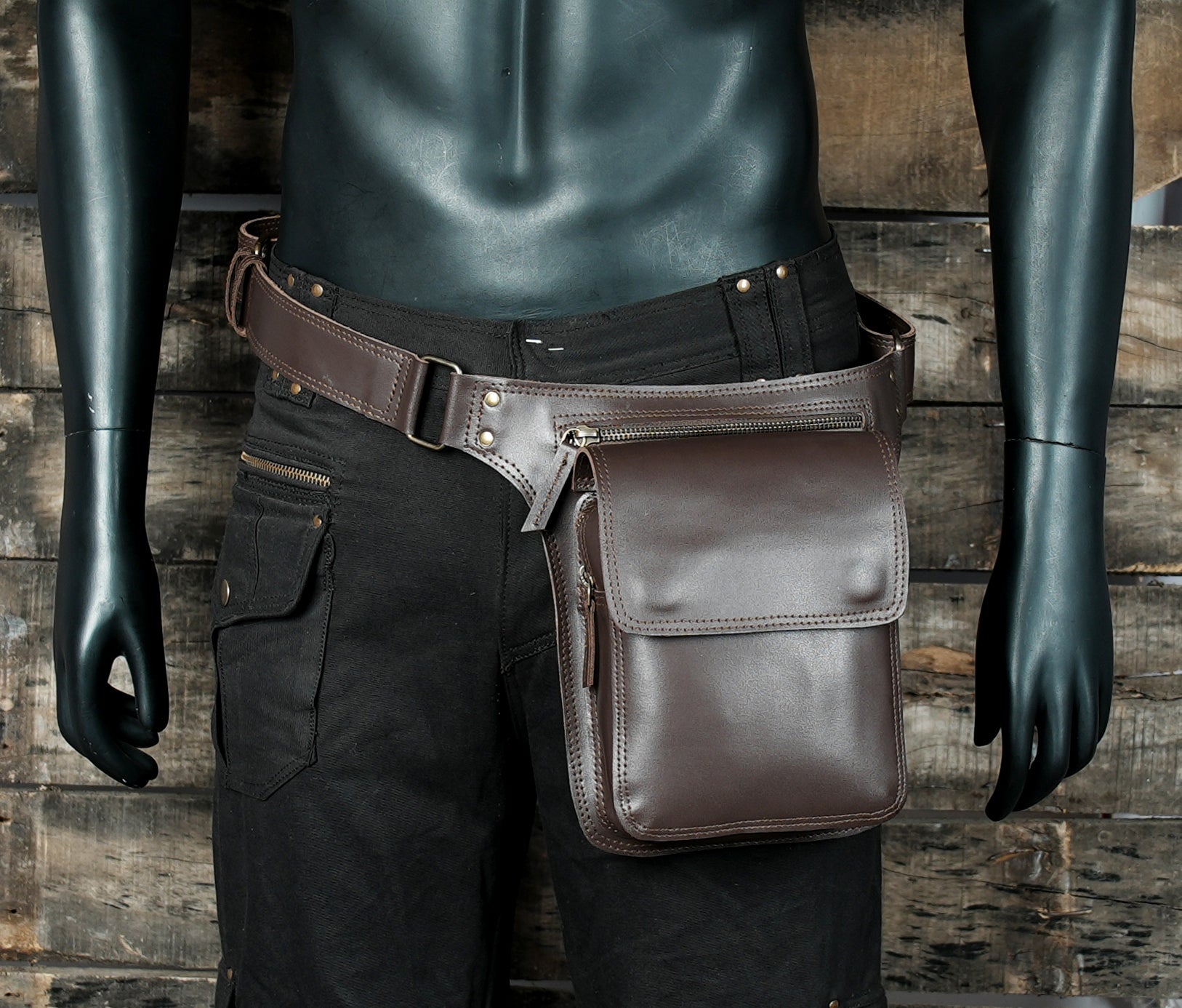 Minimalist leather waist pack with large front pouch