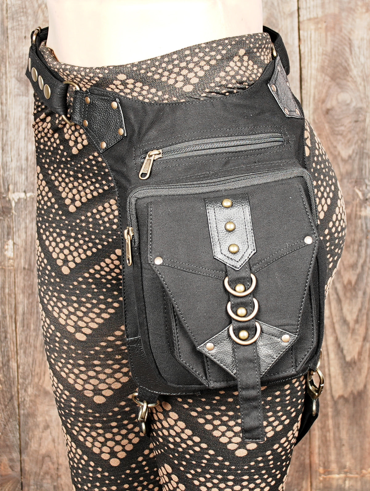 Cotton canvas waist bag with steampunk details