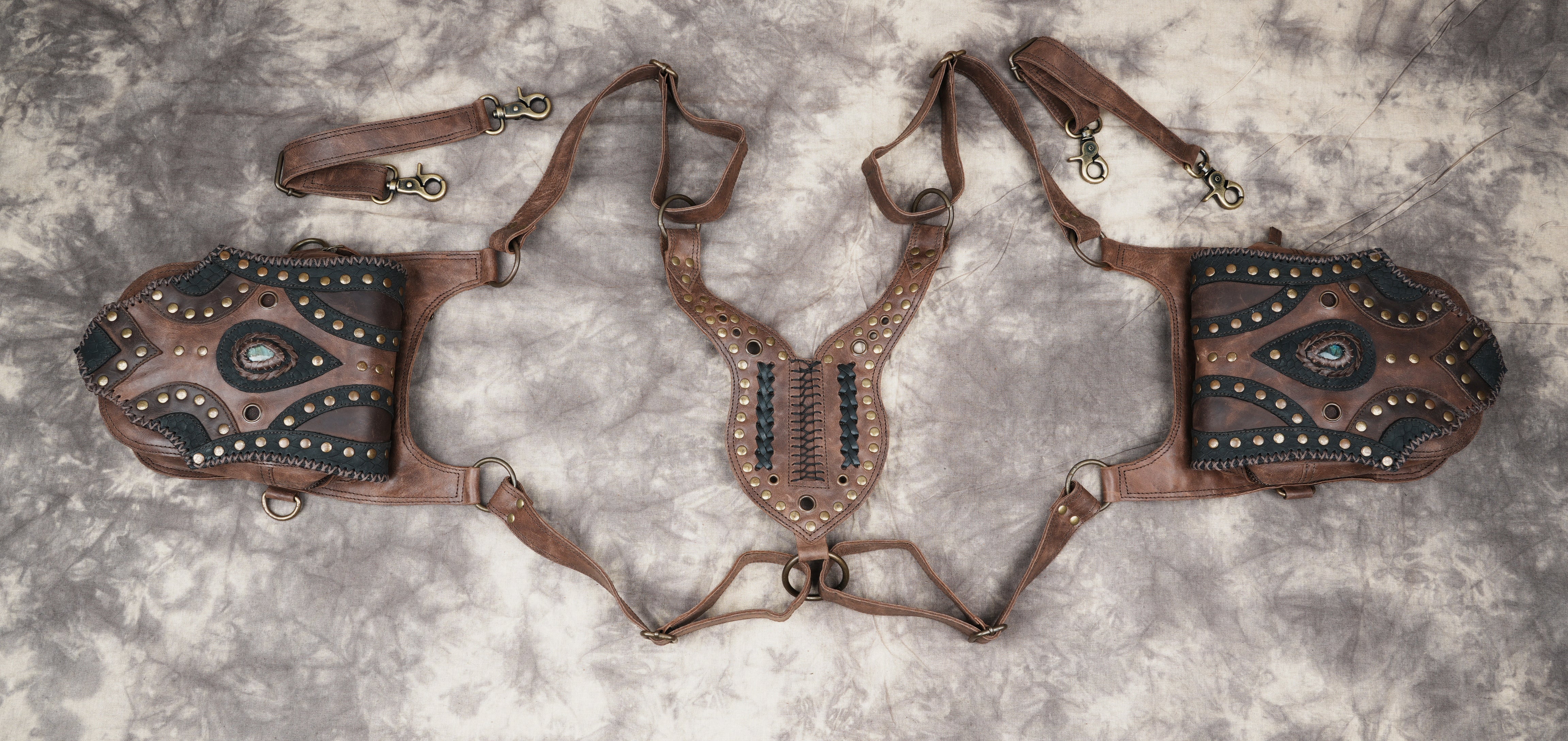 Dual-side leather carry holster with natural gemstone inlay