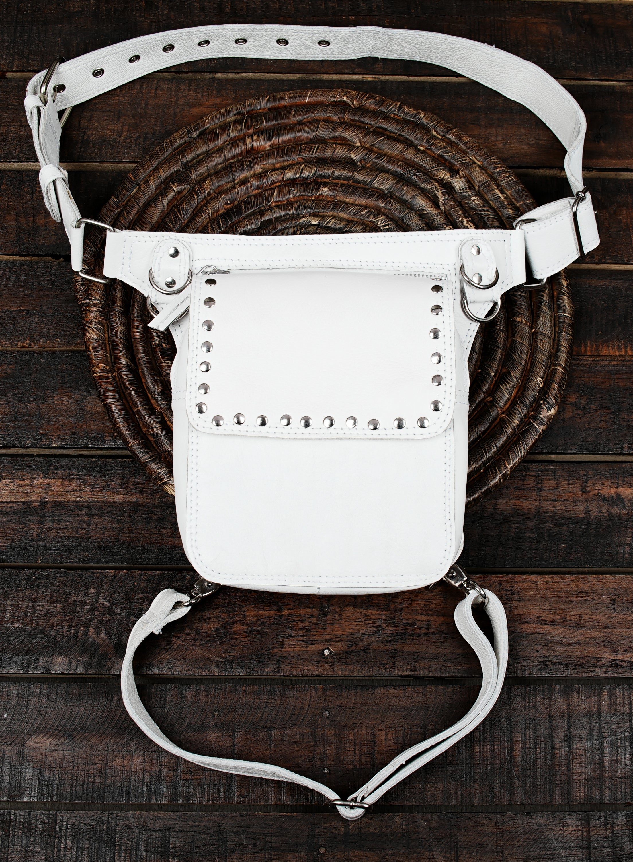 Handmade Black Leather Waist Thigh Belt – Adjustable Festival & Travel Utility Bag (LT-NS-WBTS-6013)