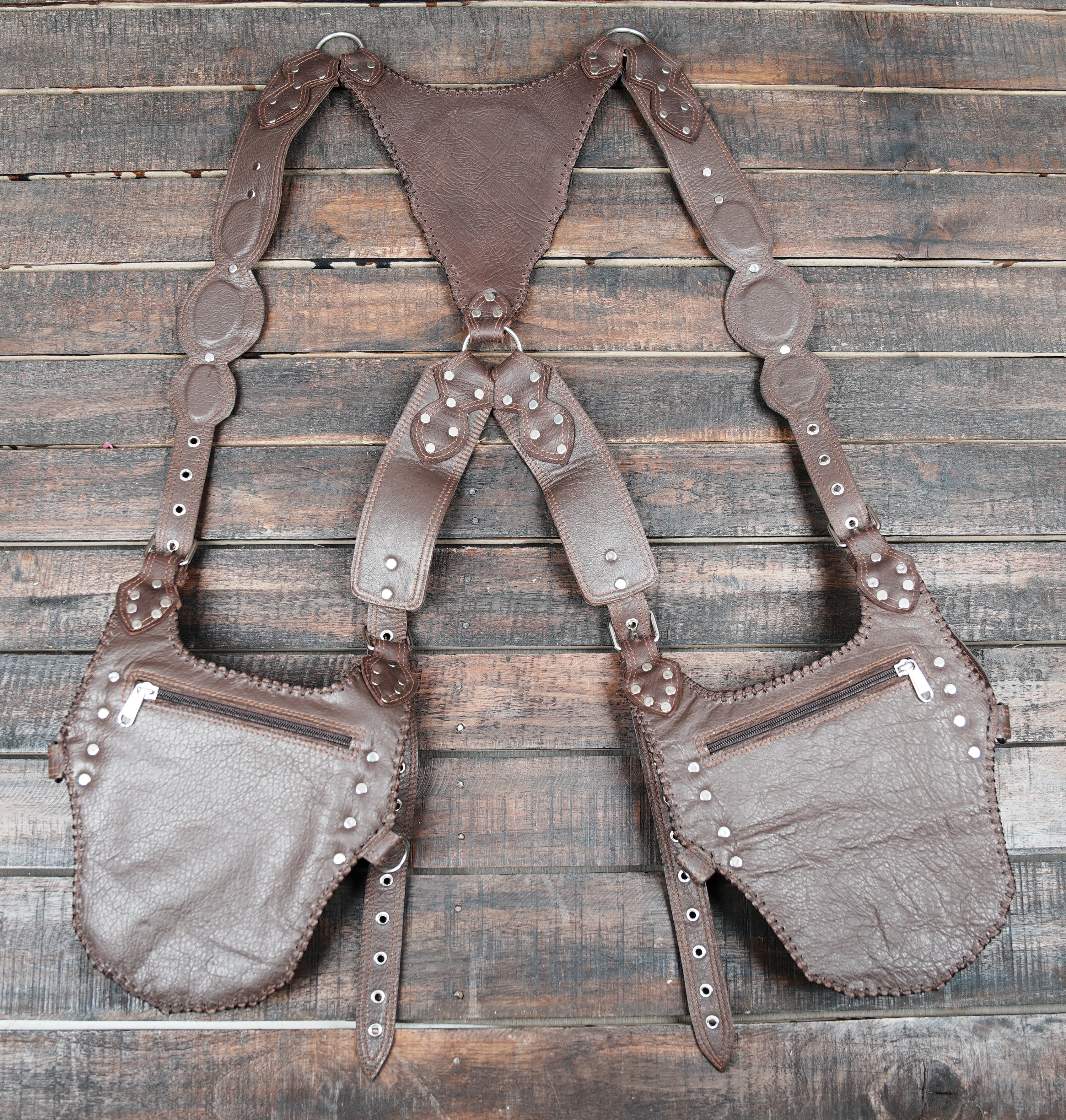 Handmade Tribal Leather Holster with Gemstone Pouches || Unisex Leather Belt Holster with Gem-Embellished Pouches(LT-NS-HLS-6029)