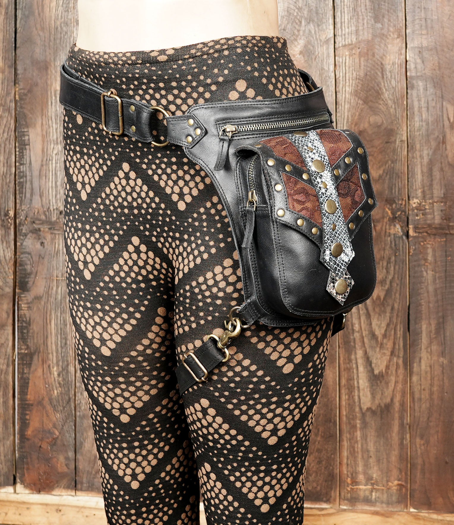 Handmade Leather Waist Thigh Belt with Studded Panel || Steampunk Leather Waist Thigh Belt (LT-AB-WBTS-6023)