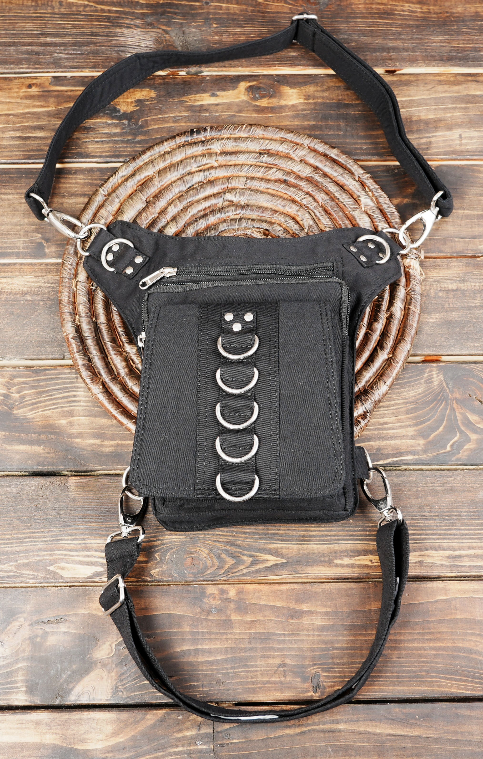 Steampunk Canvas Drop Leg Bag / Thigh Holster with Metal Ring Hardware