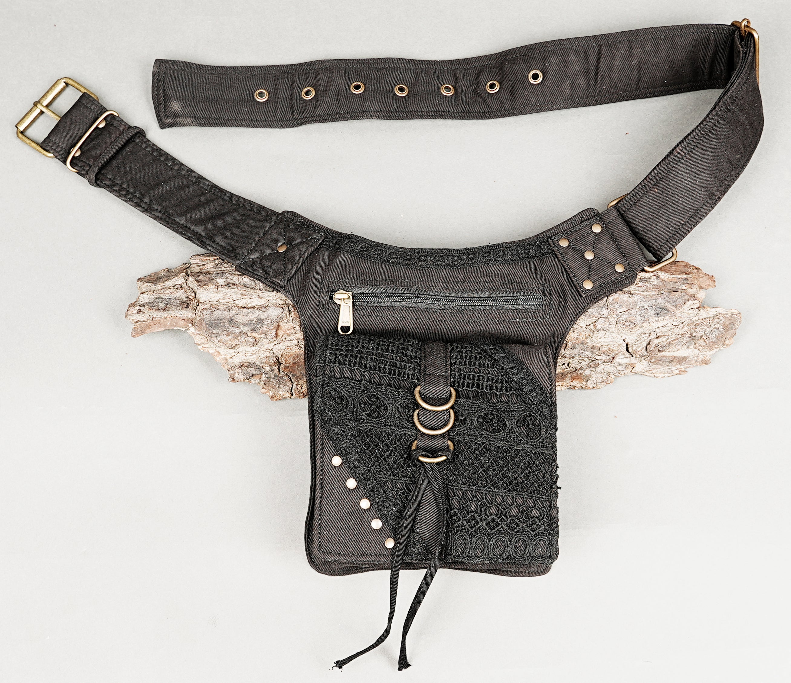 Black waist belt with grommet holes and adjustable buckle