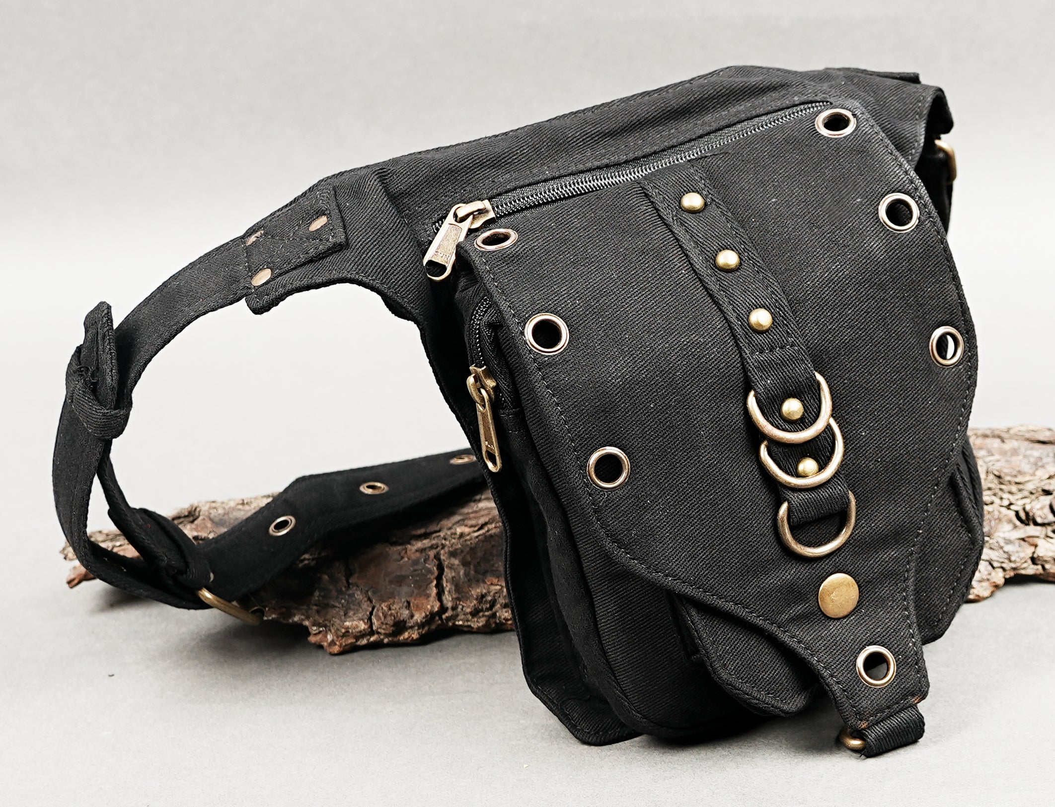 Festival fanny pack with front zip pocket and side snap pockets