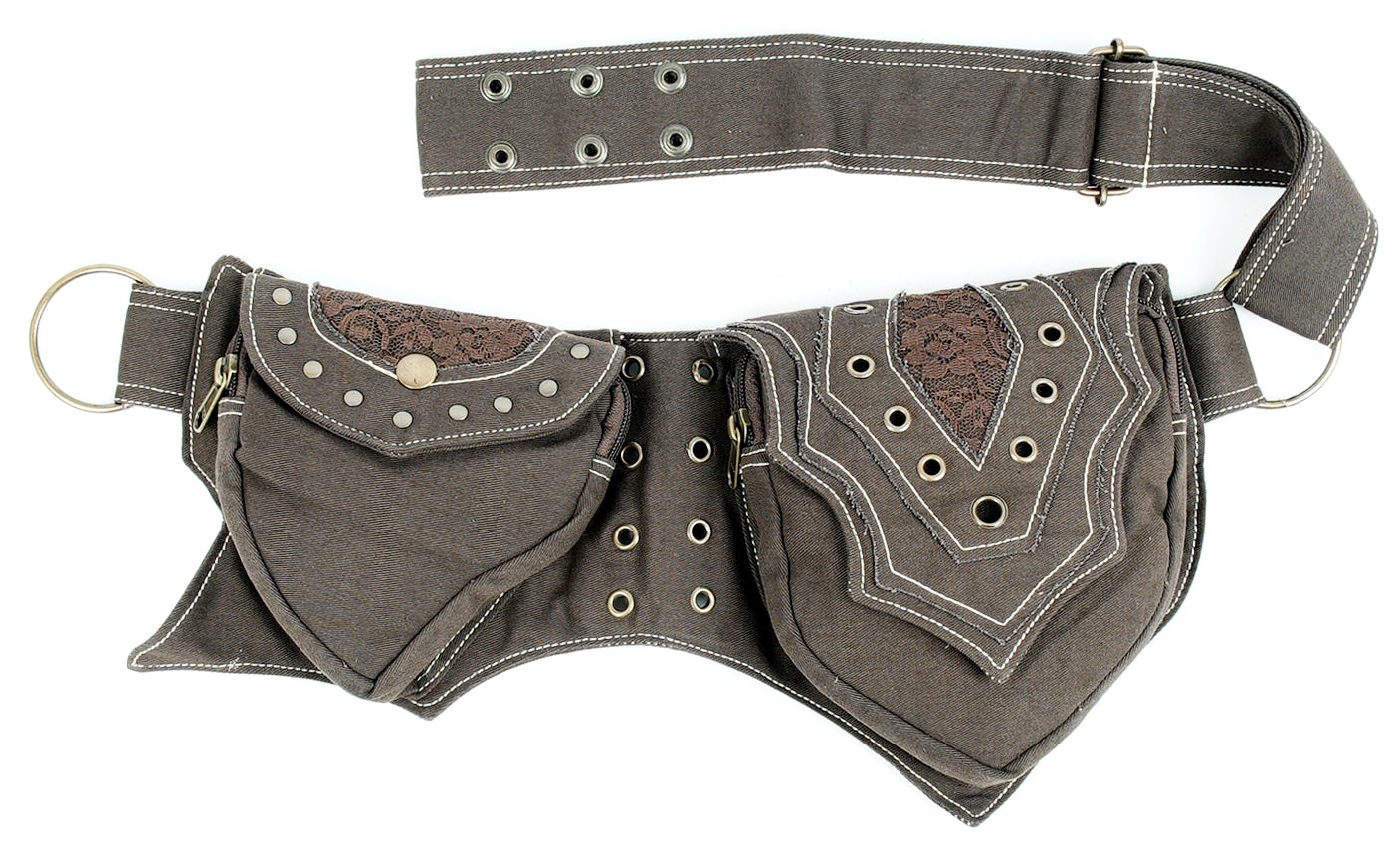 Cosplay-ready utility belt with textured pocket flaps