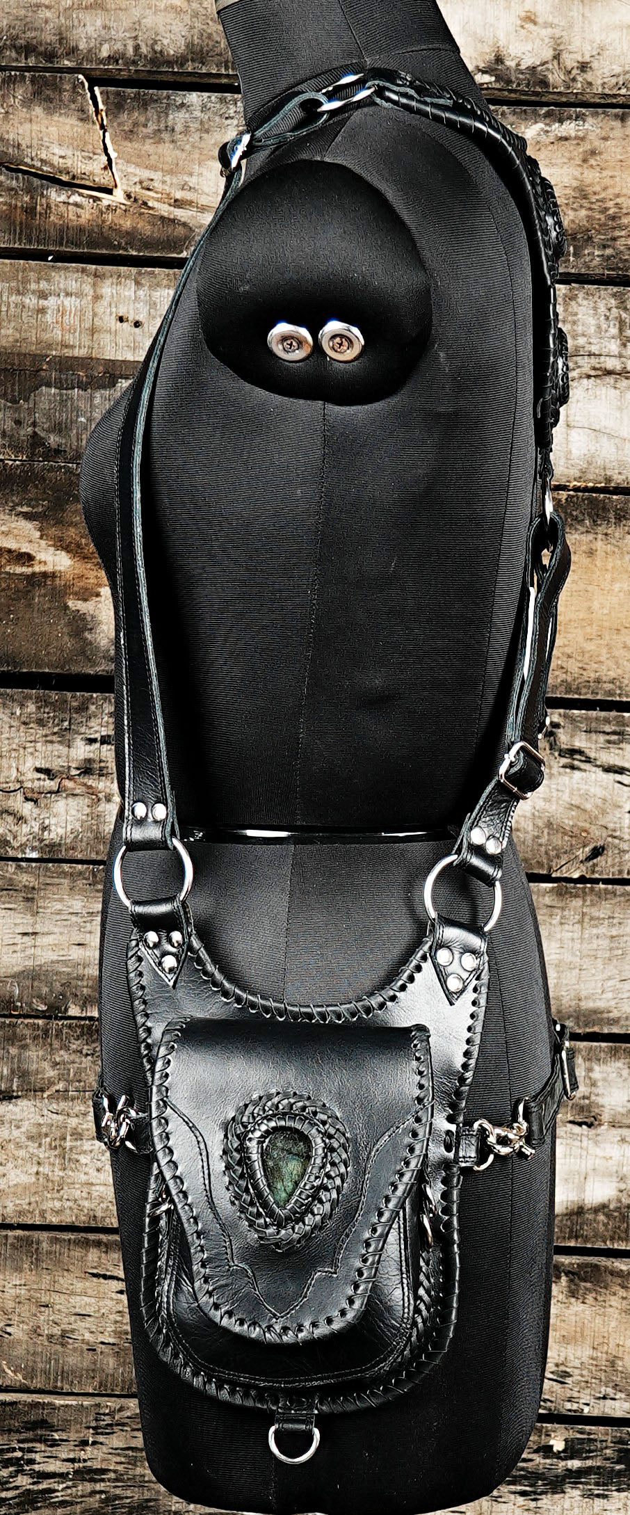 Handcrafted holster with gemstone décor and reinforced stitching