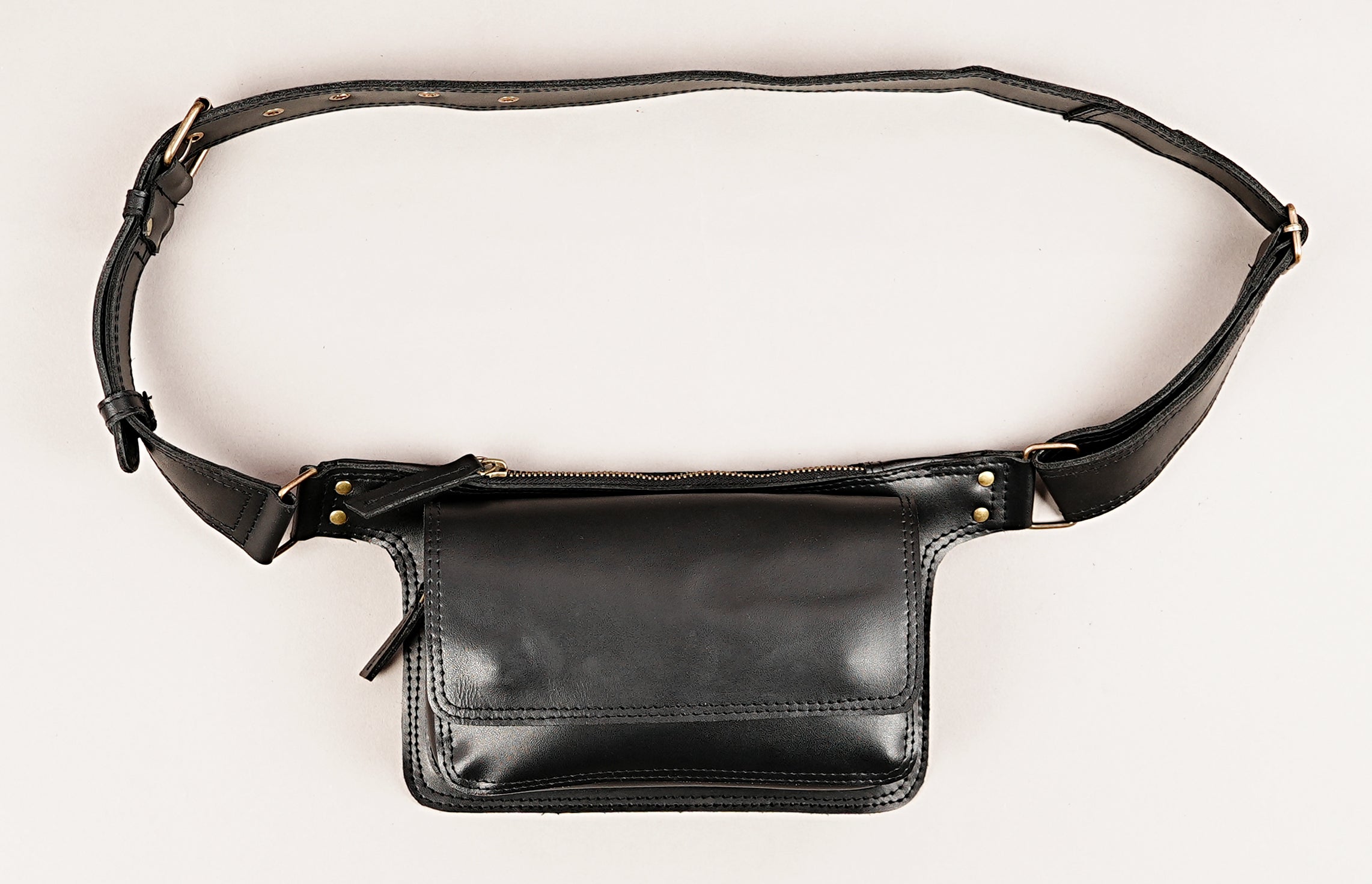 Handmade Leather Belt With Detachable Bag: Dark Boho Festival Style  with front zipper 