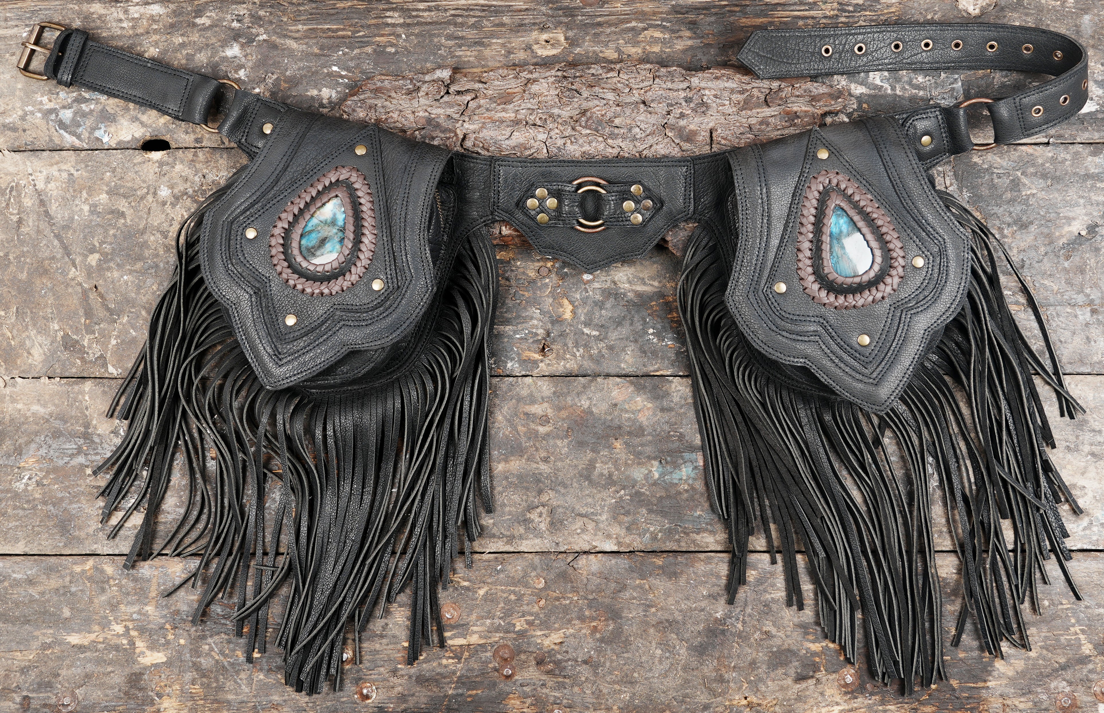 プレミアムハンドメイドブラックレザーウエストベルト（LT-AB-WB-6120）